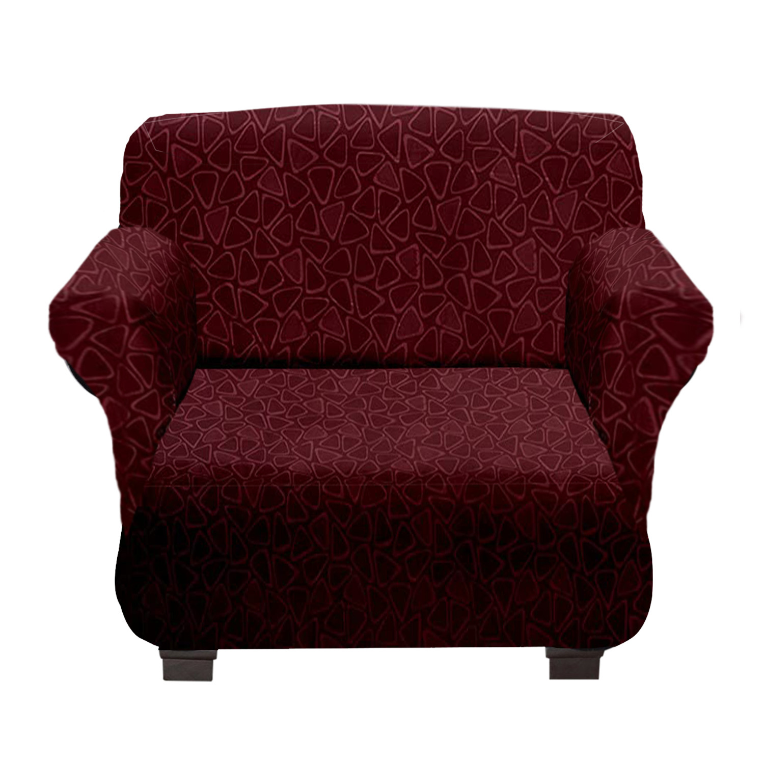 Kuber Industries Triangle Printed Stretchable, Non-Slip Polyster Single Seater Sofa Cover/Slipcover/Protector With Foam Stick (Maroon)