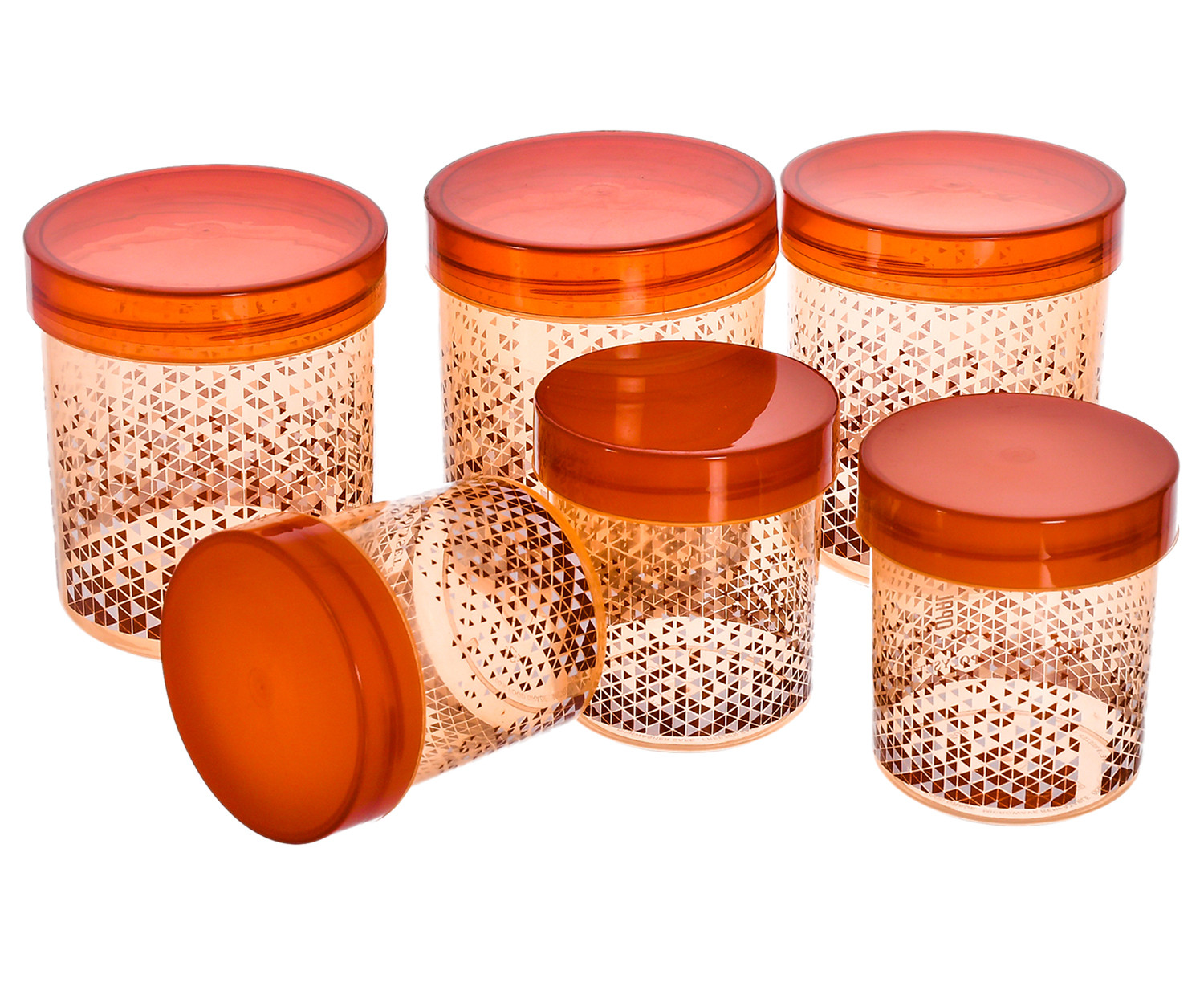 Kuber Industries Tringle Printed Plastic Storage Container For Cereals, Spices, Dry fruits, Snackes With Lid, 500ml & 1000ml Pack of 6 ( Brown)-46KM0547