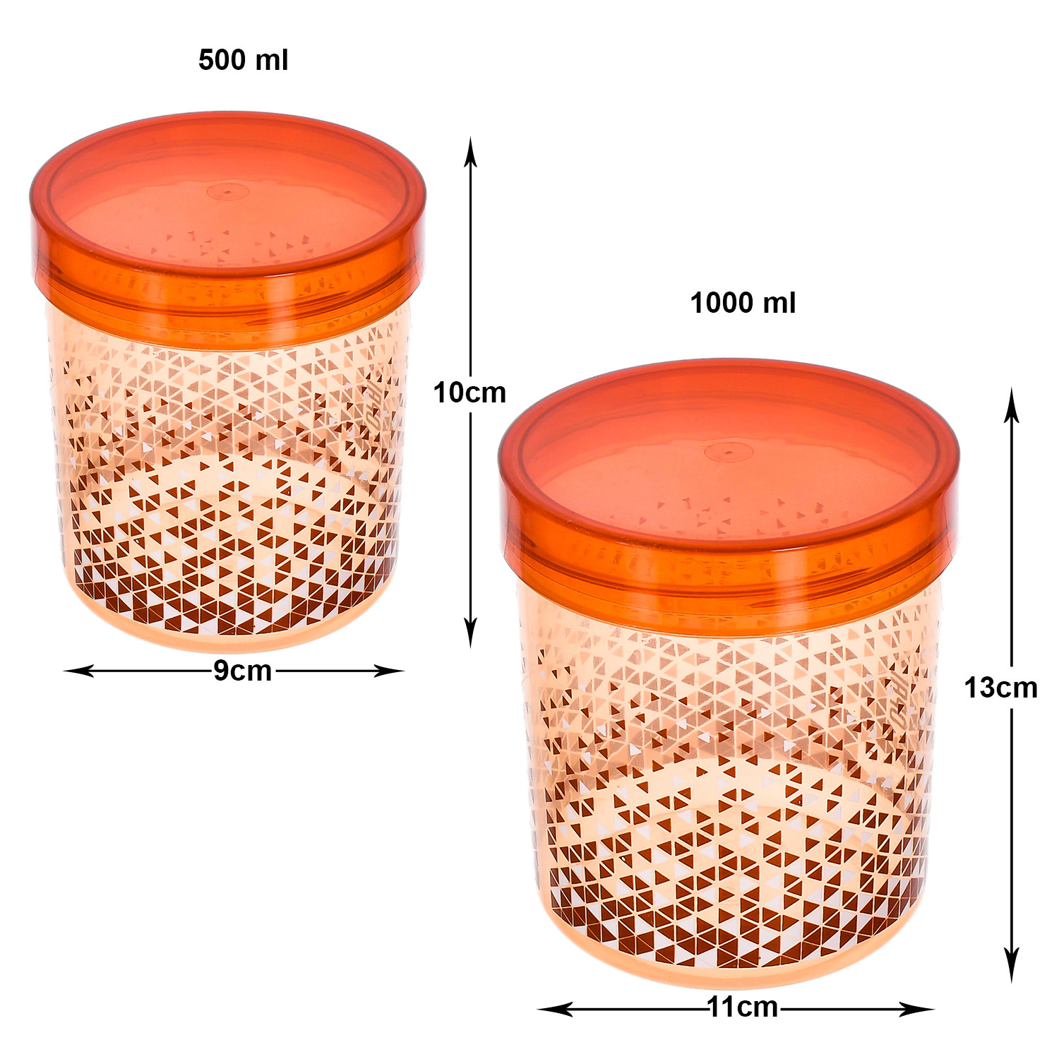 Kuber Industries Tringle Printed Plastic Storage Container For Cereals, Spices, Dry fruits, Snackes With Lid, 500ml & 1000ml Pack of 6 ( Brown)-46KM0547
