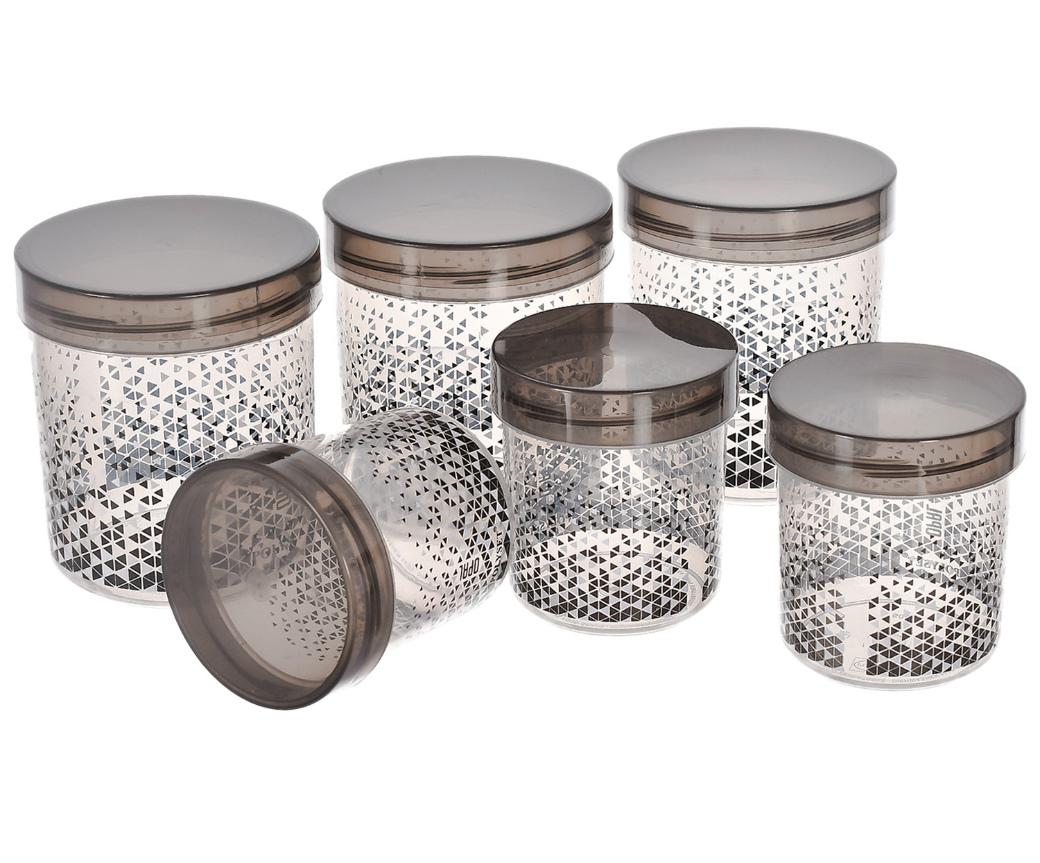 Kuber Industries Tringle Printed Plastic Storage Container For Cereals, Spices, Dry fruits, Snackes With Lid, 500ml & 1000ml Pack of 6 (Black)-46KM0549
