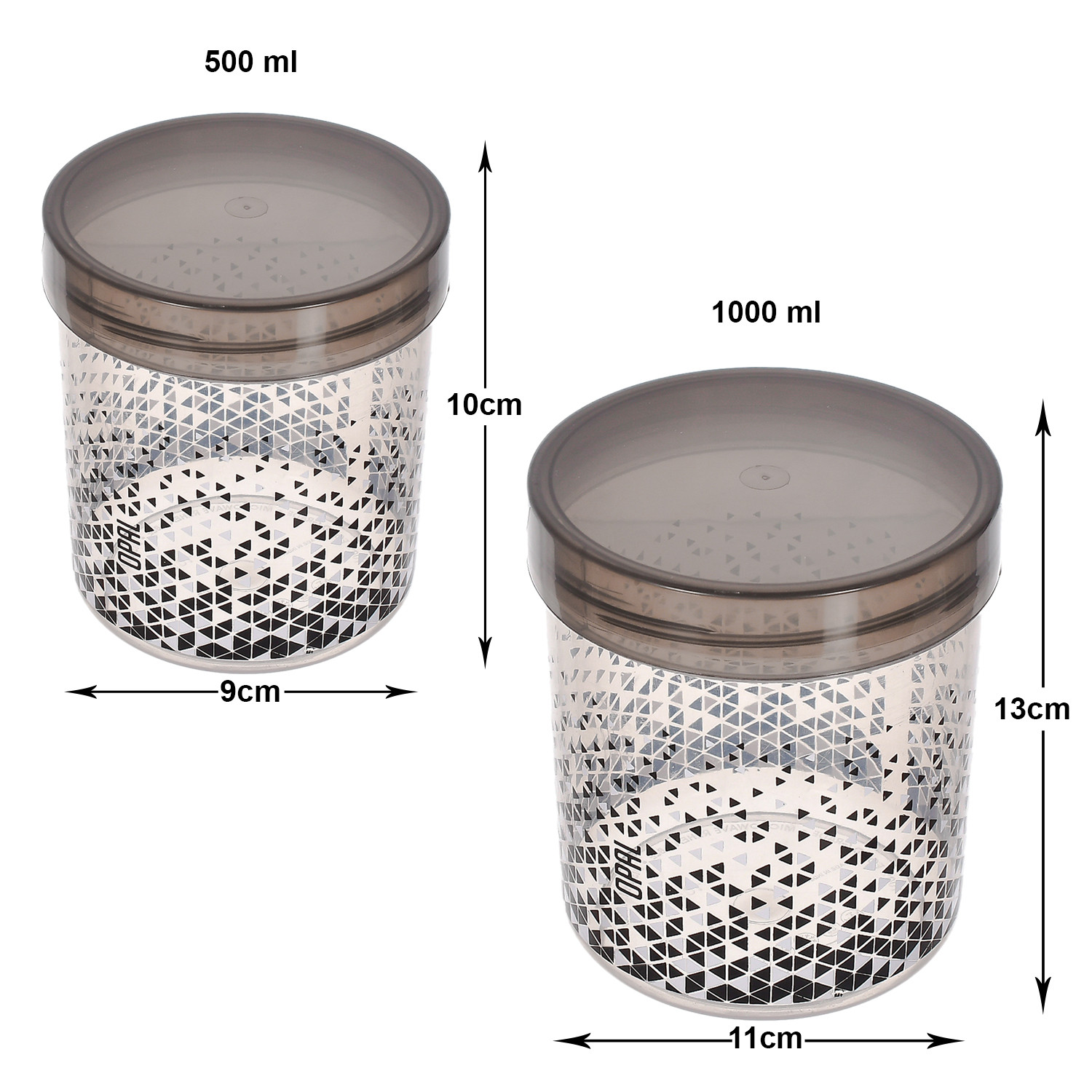 Kuber Industries Tringle Printed Plastic Storage Container For Cereals, Spices, Dry fruits, Snackes With Lid, 500ml & 1000ml Pack of 6 (Black)-46KM0549