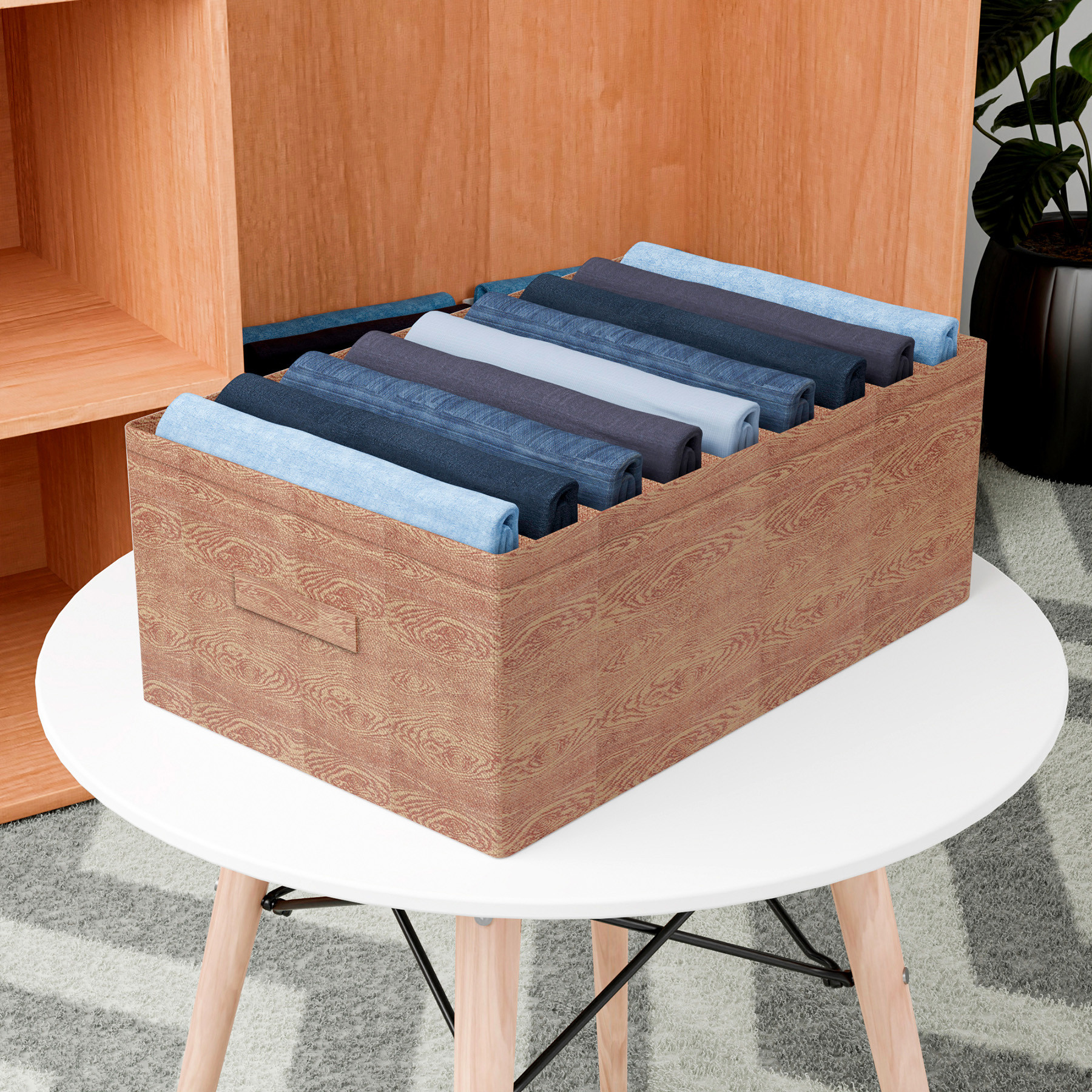 Kuber Industries Trouser Box  Wardrobe Organizer  Clothes Organizer  Storage Box for Pants-Shirt-Sweaters-Bra Panty-Socks  9-Grid Closet Organizer  Large  Wooden