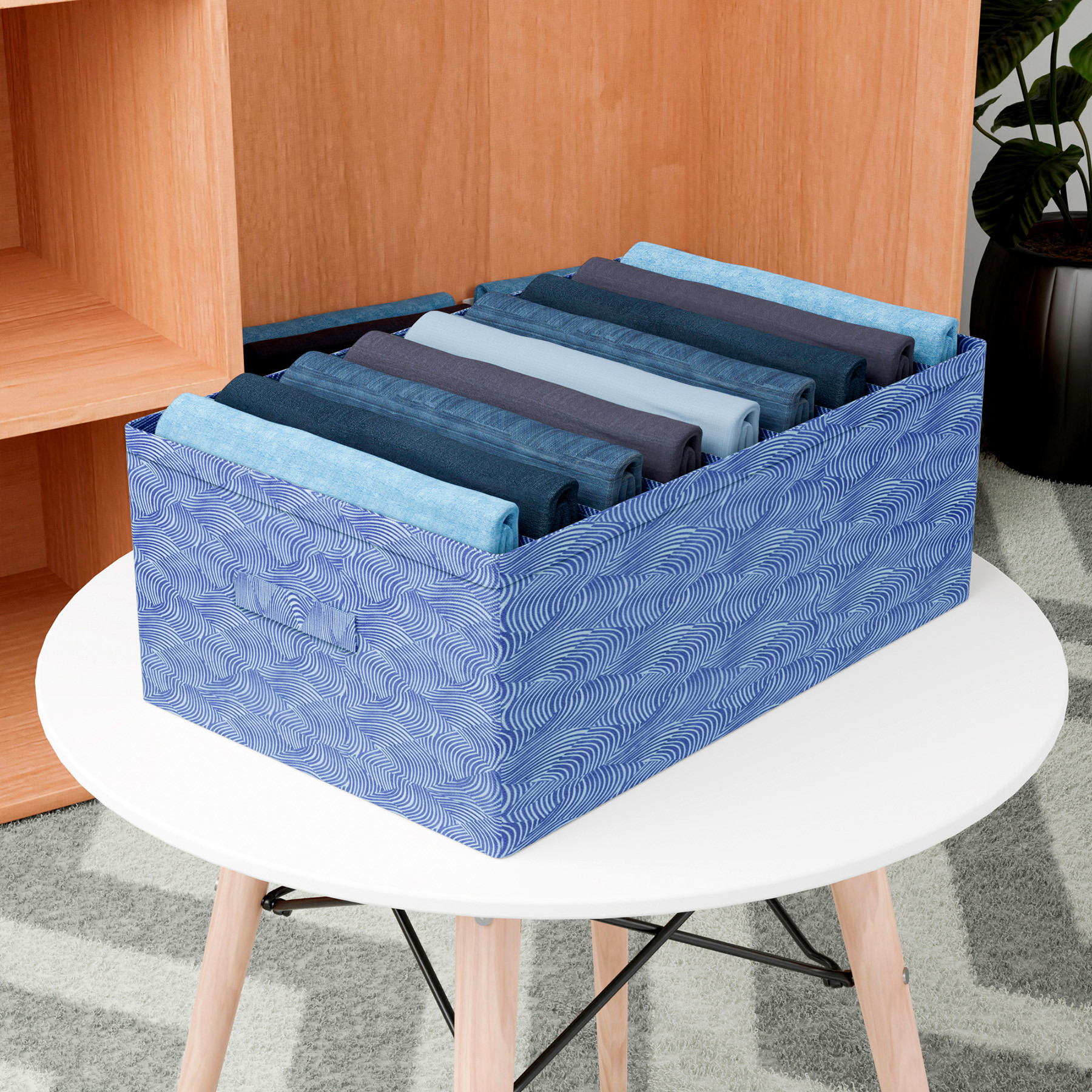 Kuber Industries Trouser Box  Wardrobe Organizer  Clothes Organizer  Storage Box for Pants-Shirt-Sweaters-Bra Panty-Socks  9-Grid Closet Organizer  Zig-Zag  Large  Blue