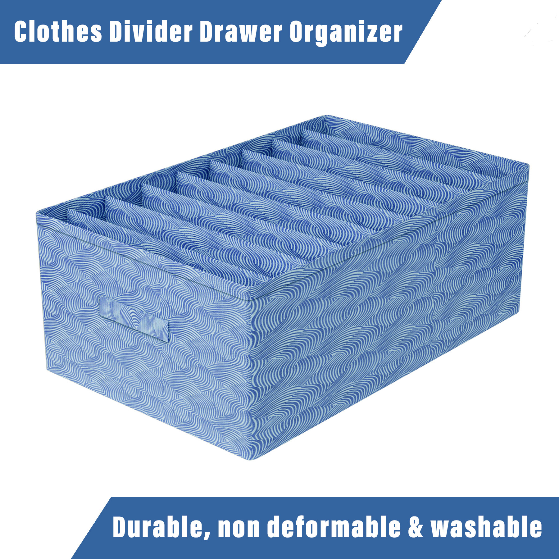Kuber Industries Trouser Box  Wardrobe Organizer  Clothes Organizer  Storage Box for Pants-Shirt-Sweaters-Bra Panty-Socks  9-Grid Closet Organizer  Zig-Zag  Large  Blue
