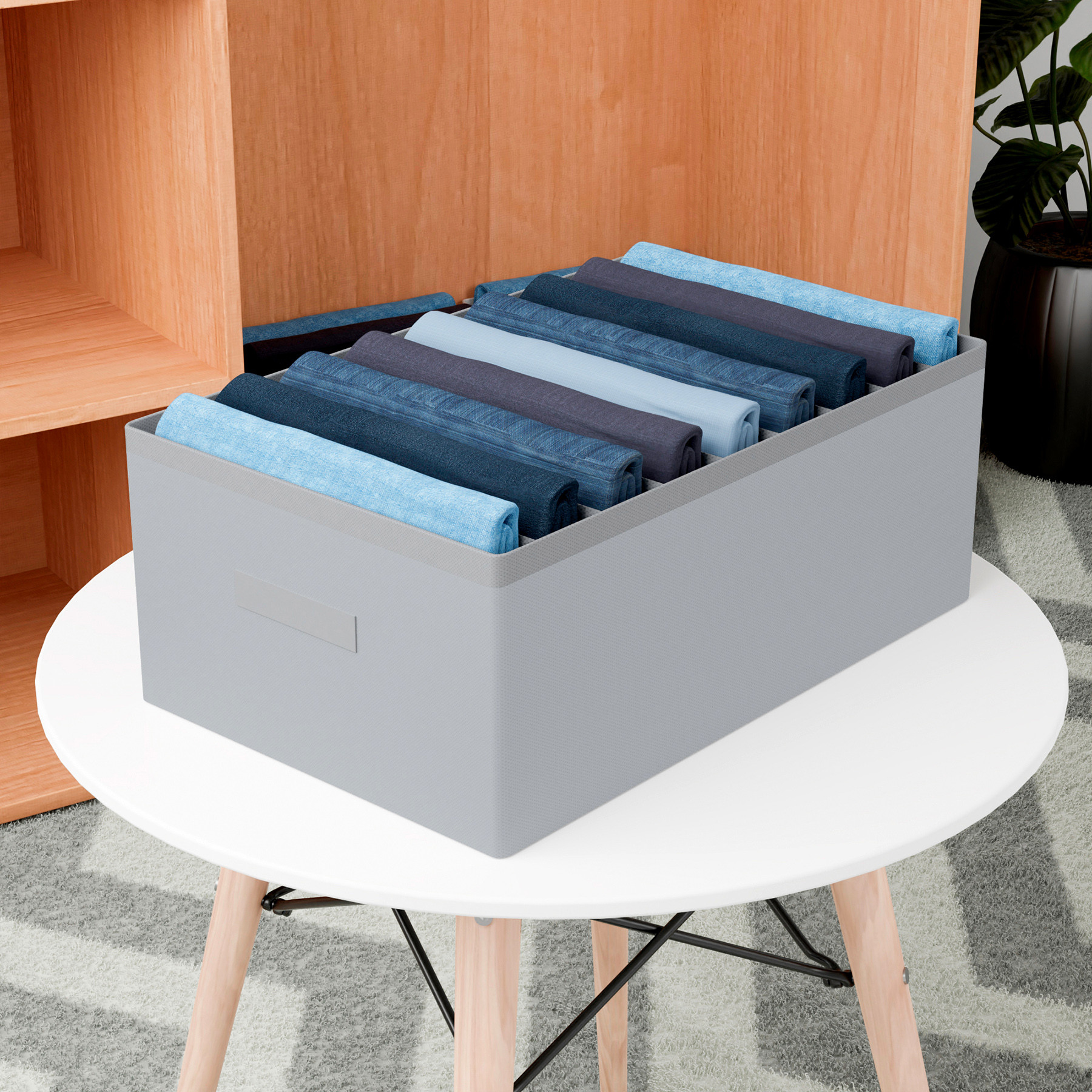 Kuber Industries Trouser Box  Wardrobe Organizer  Clothes Organizer  Storage Box for Pants-Shirt-Sweaters-Bra Panty-Socks  9-Grid Closet Organizer  Plain  Large  Gray