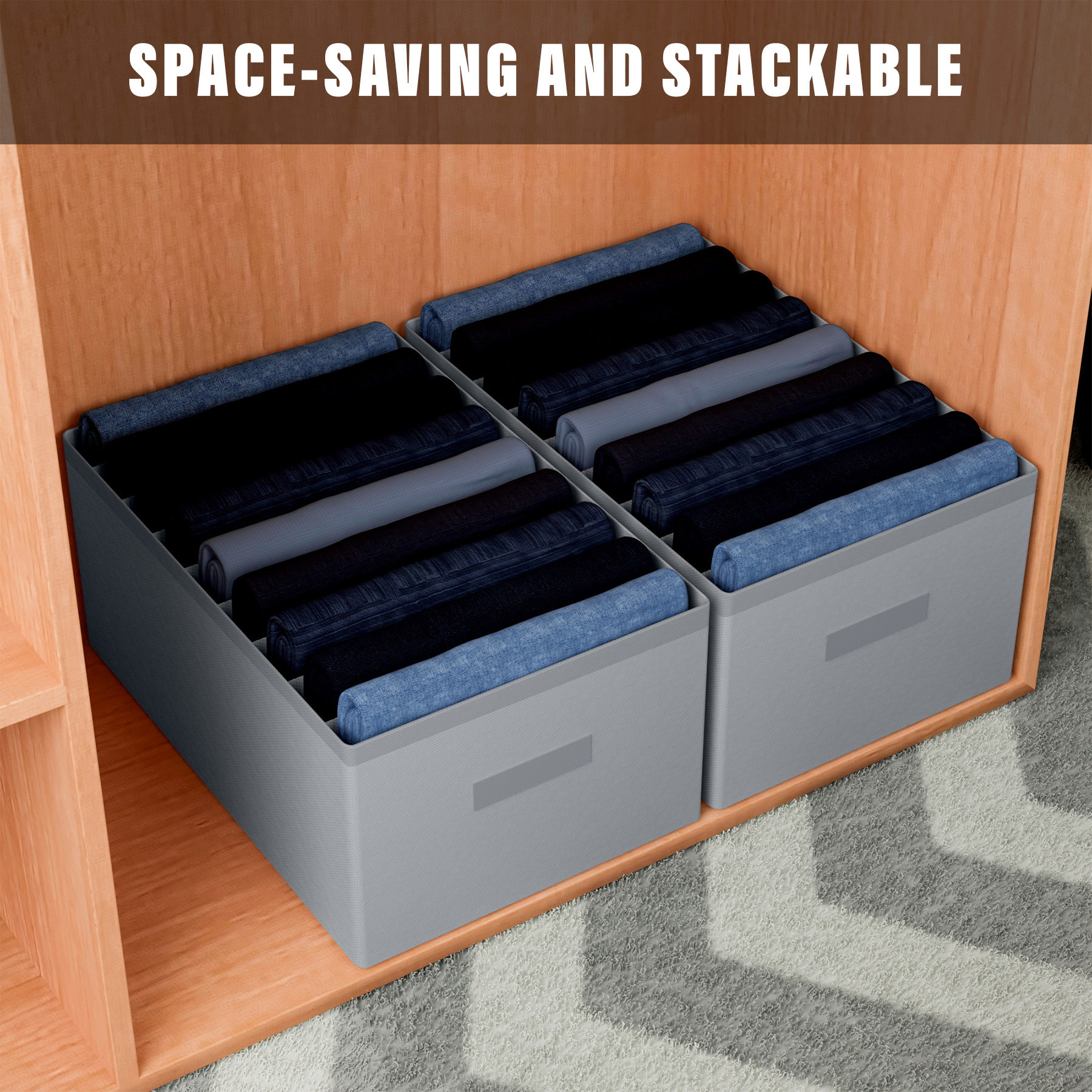 Kuber Industries Trouser Box  Wardrobe Organizer  Clothes Organizer  Storage Box for Pants-Shirt-Sweaters-Bra Panty-Socks  9-Grid Closet Organizer  Plain  Large  Gray