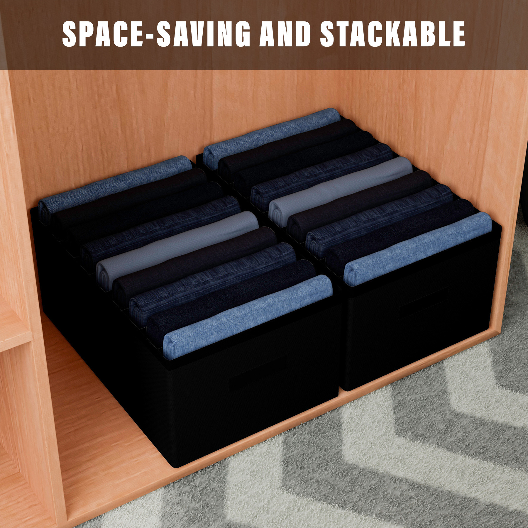 Kuber Industries Trouser Box  Wardrobe Organizer  Clothes Organizer  Storage Box for Pants-Shirt-Sweaters-Bra Panty-Socks  9-Grid Closet Organizer  Plain  Large  Black