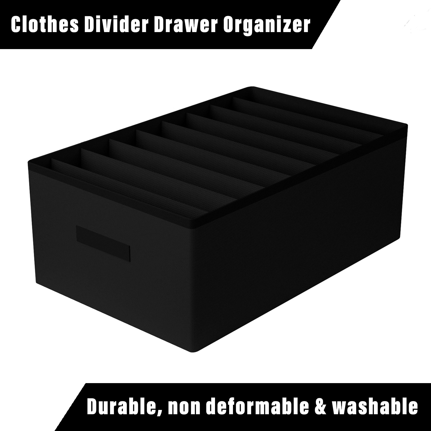 Kuber Industries Trouser Box  Wardrobe Organizer  Clothes Organizer  Storage Box for Pants-Shirt-Sweaters-Bra Panty-Socks  9-Grid Closet Organizer  Plain  Large  Black