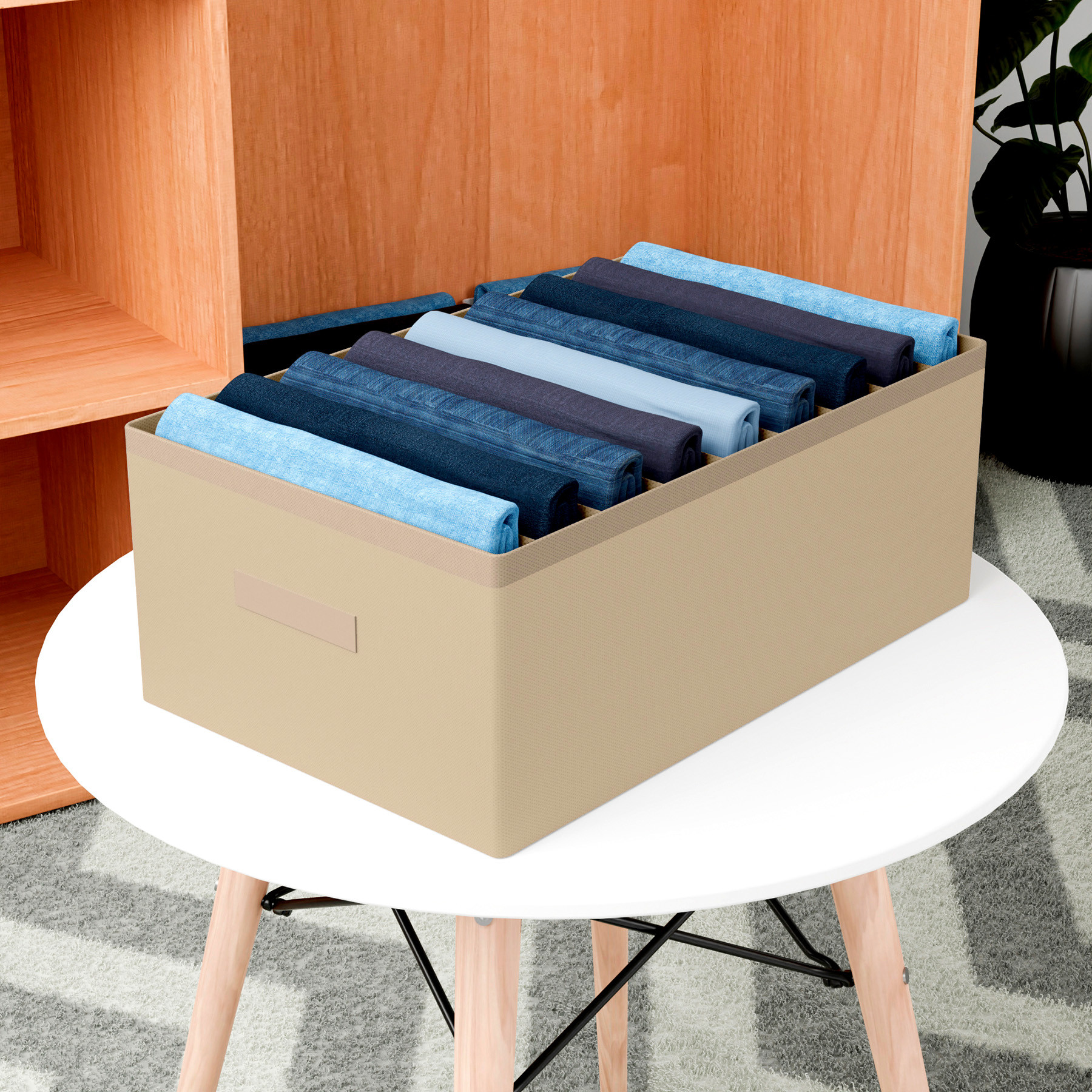 Kuber Industries Trouser Box  Wardrobe Organizer  Clothes Organizer  Storage Box for Pants-Shirt-Sweaters-Bra Panty-Socks  9-Grid Closet Organizer  Plain  Large  Brown