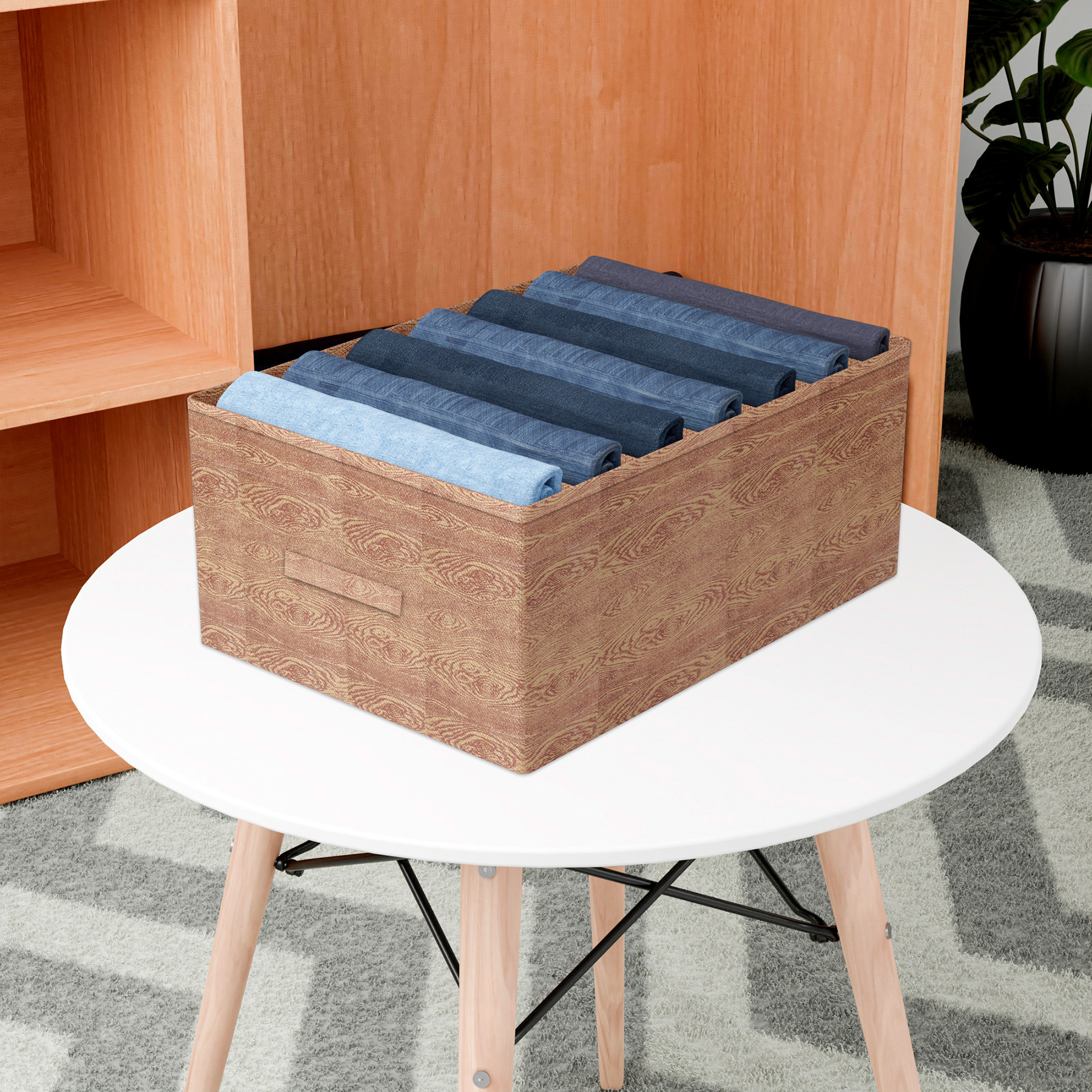 Kuber Industries Trouser Box  Wardrobe Organizer  Clothes Organizer  Storage Box for Pants-Shirt-Sweaters-Bra Panty-Socks  7-Grid Closet Organizer  Medium  Wooden