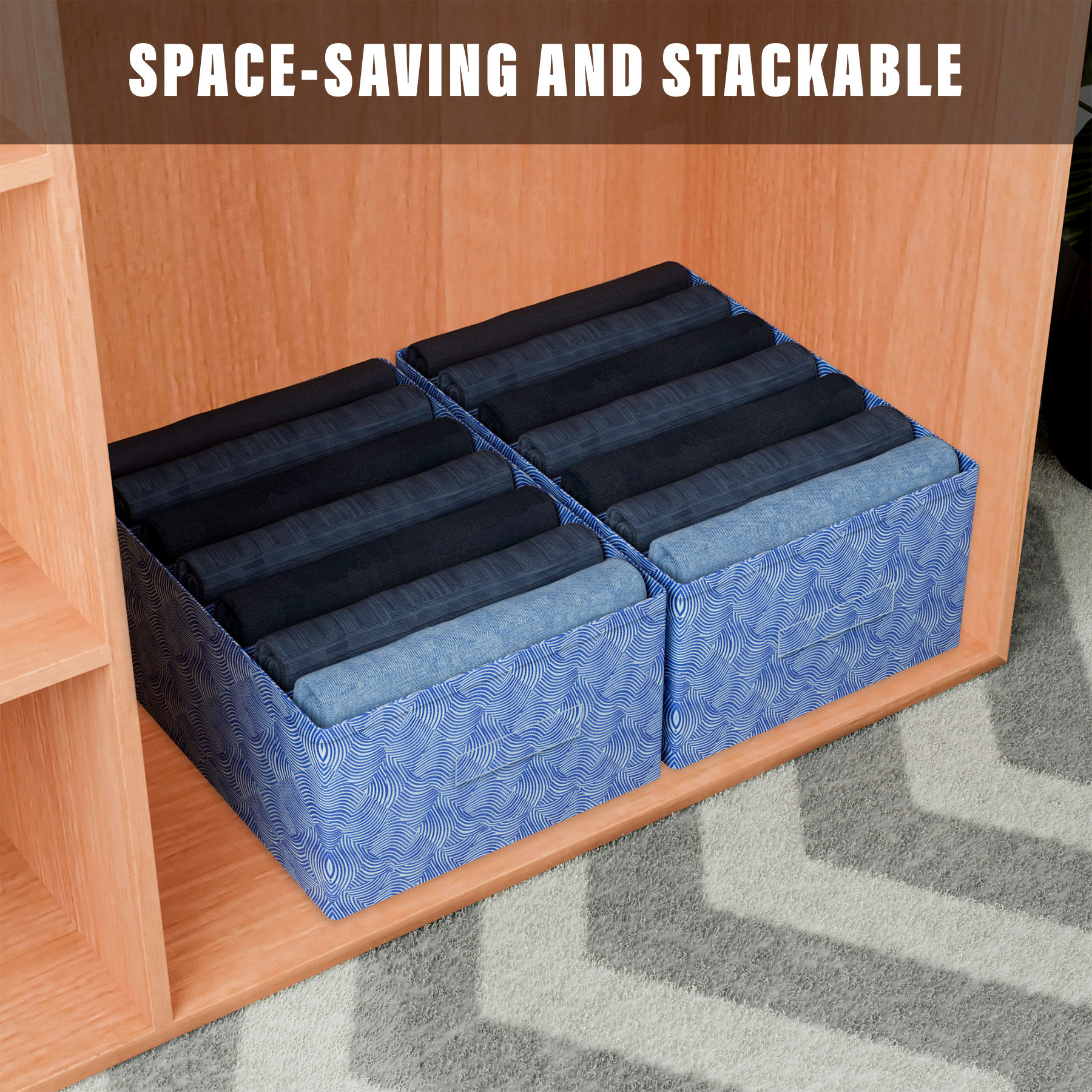 Kuber Industries Trouser Box  Wardrobe Organizer  Clothes Organizer  Storage Box for Pants-Shirt-Sweaters-Bra Panty-Socks  7-Grid Closet Organizer  Zig-Zag  Medium  Blue