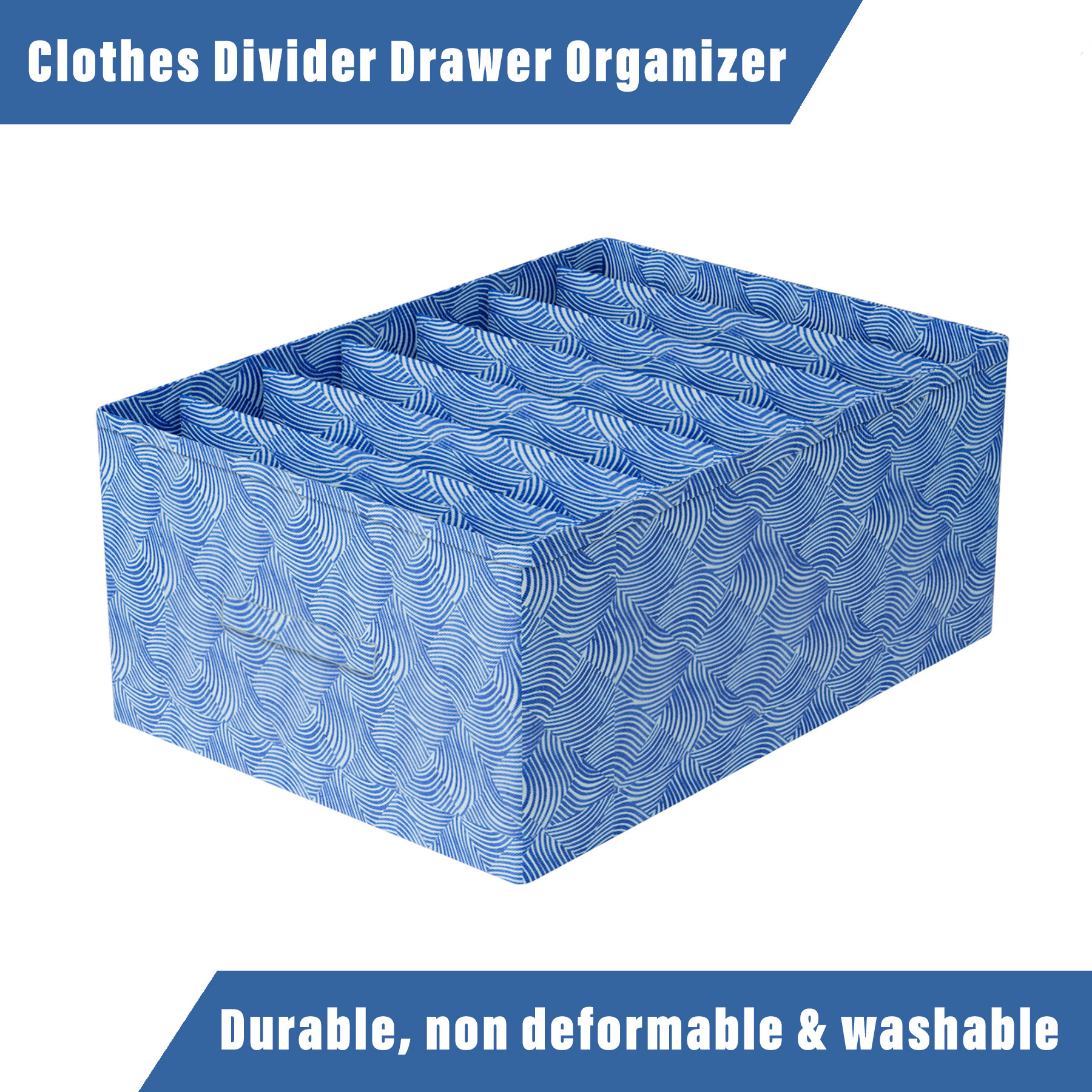 Kuber Industries Trouser Box  Wardrobe Organizer  Clothes Organizer  Storage Box for Pants-Shirt-Sweaters-Bra Panty-Socks  7-Grid Closet Organizer  Zig-Zag  Medium  Blue