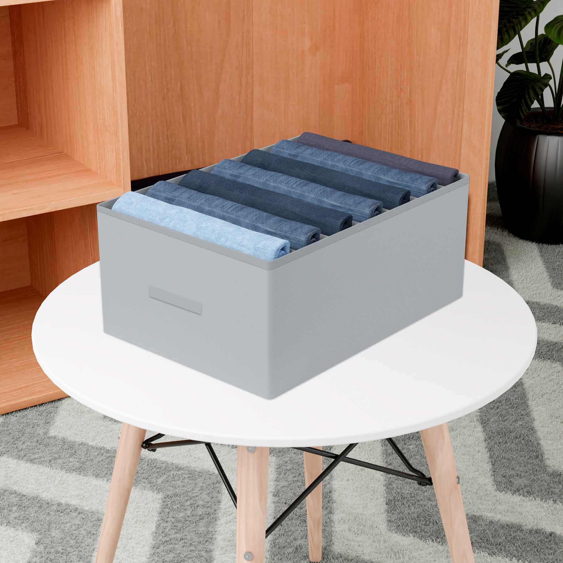 Kuber Industries Trouser Box  Wardrobe Organizer  Clothes Organizer  Storage Box for Pants-Shirt-Sweaters-Bra Panty-Socks  7-Grid Closet Organizer  Plain  Medium  Gray