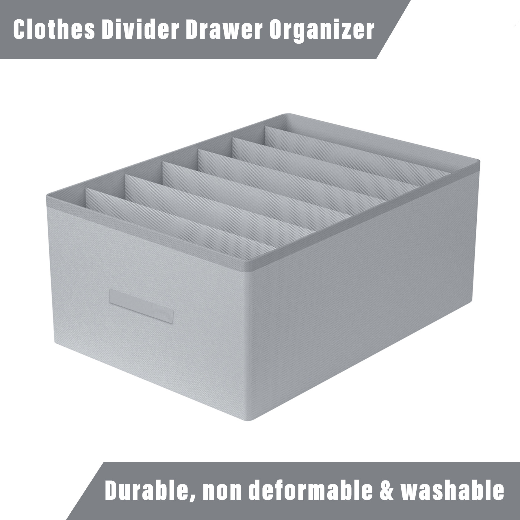 Kuber Industries Trouser Box  Wardrobe Organizer  Clothes Organizer  Storage Box for Pants-Shirt-Sweaters-Bra Panty-Socks  7-Grid Closet Organizer  Plain  Medium  Gray