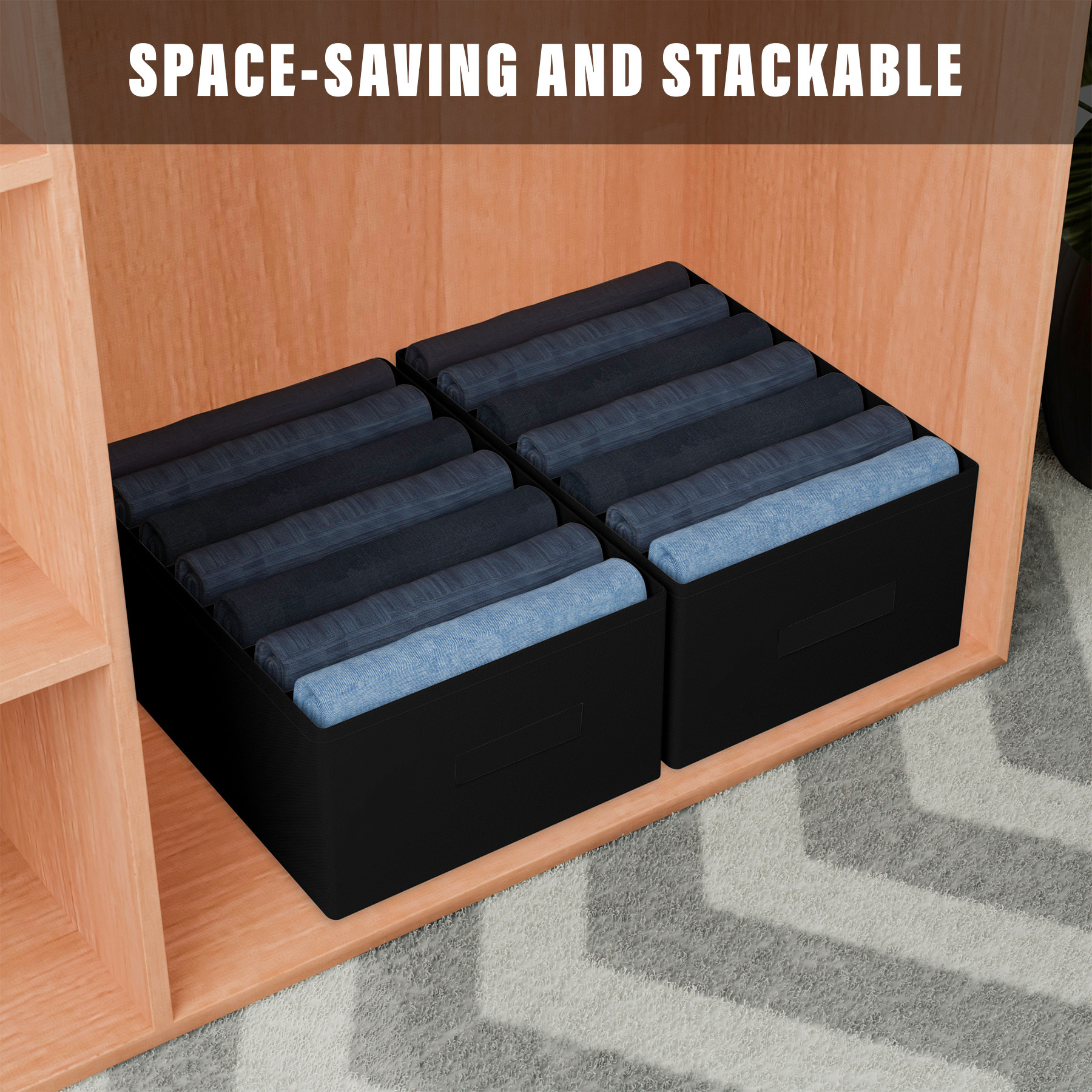 Kuber Industries Trouser Box  Wardrobe Organizer  Clothes Organizer  Storage Box for Pants-Shirt-Sweaters-Bra Panty-Socks  7-Grid Closet Organizer  Plain  Medium  Black