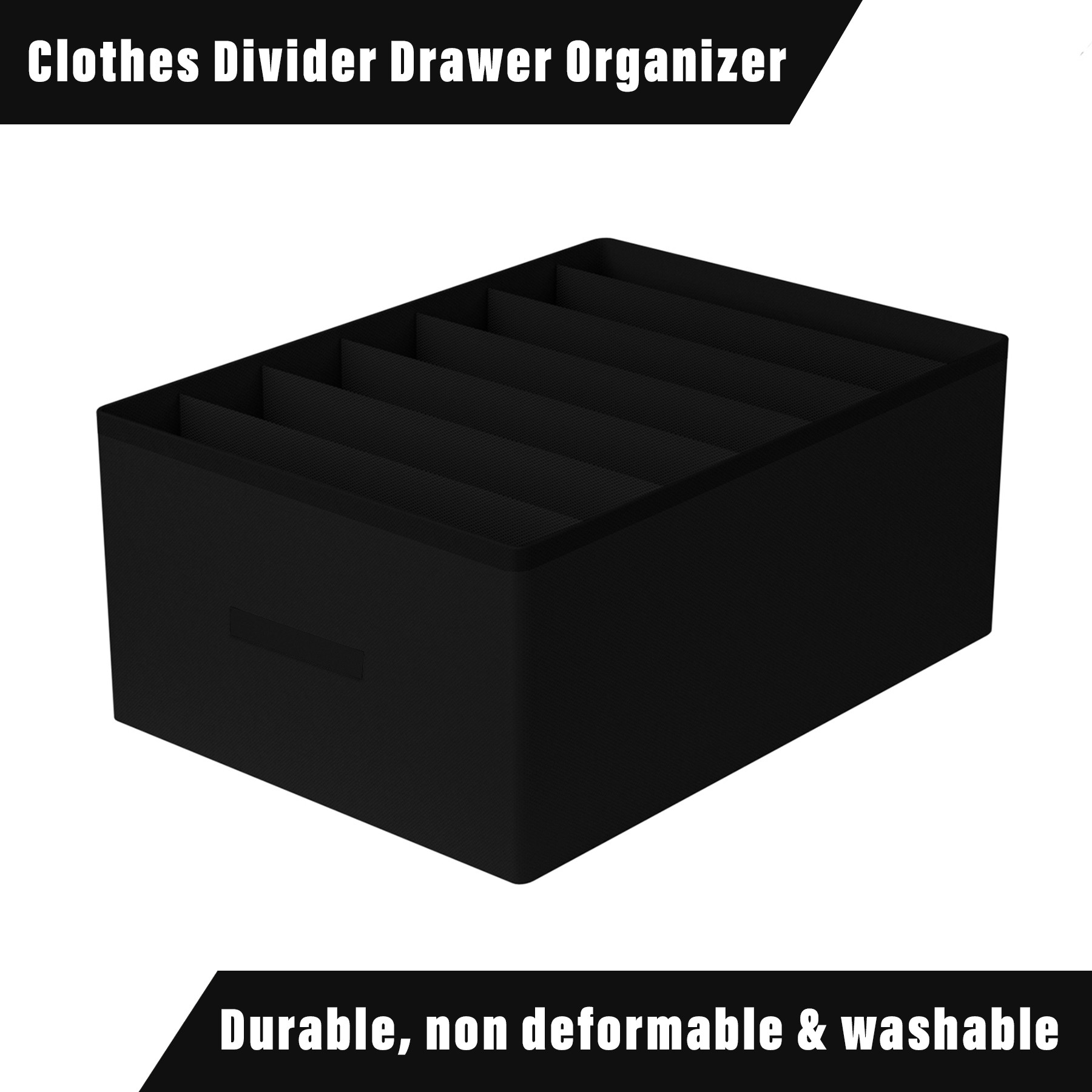 Kuber Industries Trouser Box  Wardrobe Organizer  Clothes Organizer  Storage Box for Pants-Shirt-Sweaters-Bra Panty-Socks  7-Grid Closet Organizer  Plain  Medium  Black