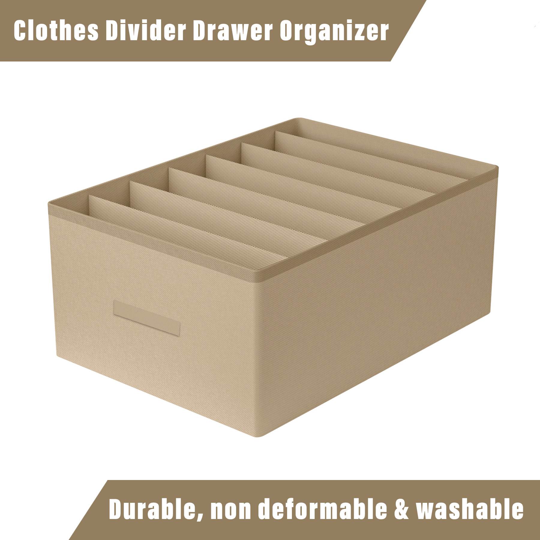 Kuber Industries Trouser Box  Wardrobe Organizer  Clothes Organizer  Storage Box for Pants-Shirt-Sweaters-Bra Panty-Socks  7-Grid Closet Organizer  Plain  Medium  Brown