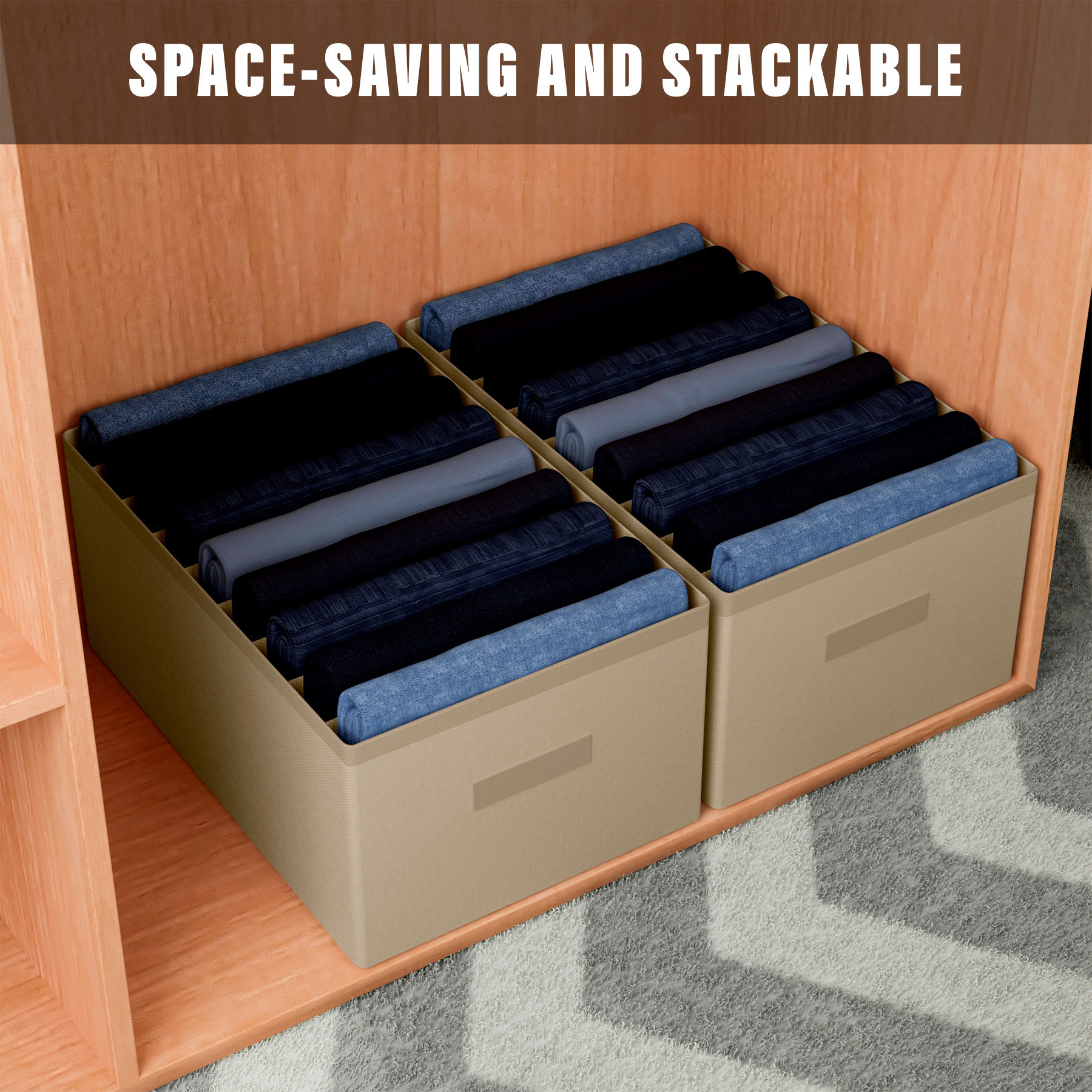 Kuber Industries Trouser Box | Wardrobe Organizer | Clothes Organizer | Storage Box for Pants-Shirt-Sweaters-Bra Panty-Socks | 9-Grid Closet Organizer | Plain | Large | Brown
