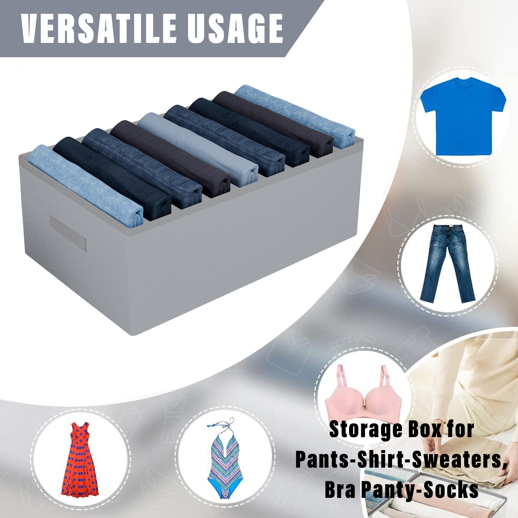 Kuber Industries Trouser Box | Wardrobe Organizer | Clothes Organizer | Storage Box for Pants-Shirt-Sweaters-Bra Panty-Socks | 9-Grid Closet Organizer | Plain | Large | Gray