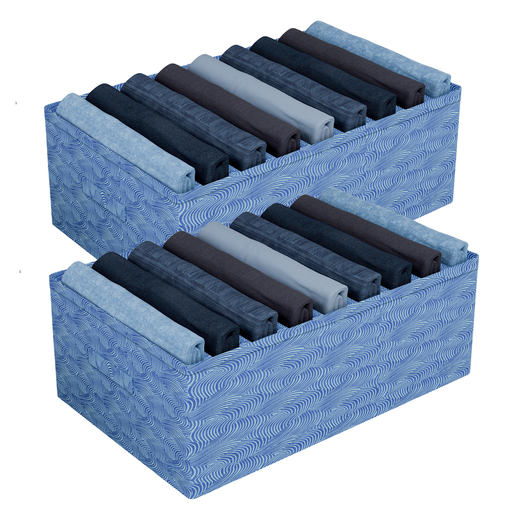 Kuber Industries Trouser Box | Wardrobe Organizer | Clothes Organizer | Storage Box for Pants-Shirt-Sweaters-Bra Panty-Socks | 9-Grid Closet Organizer | Zig-Zag | Large | Blue
