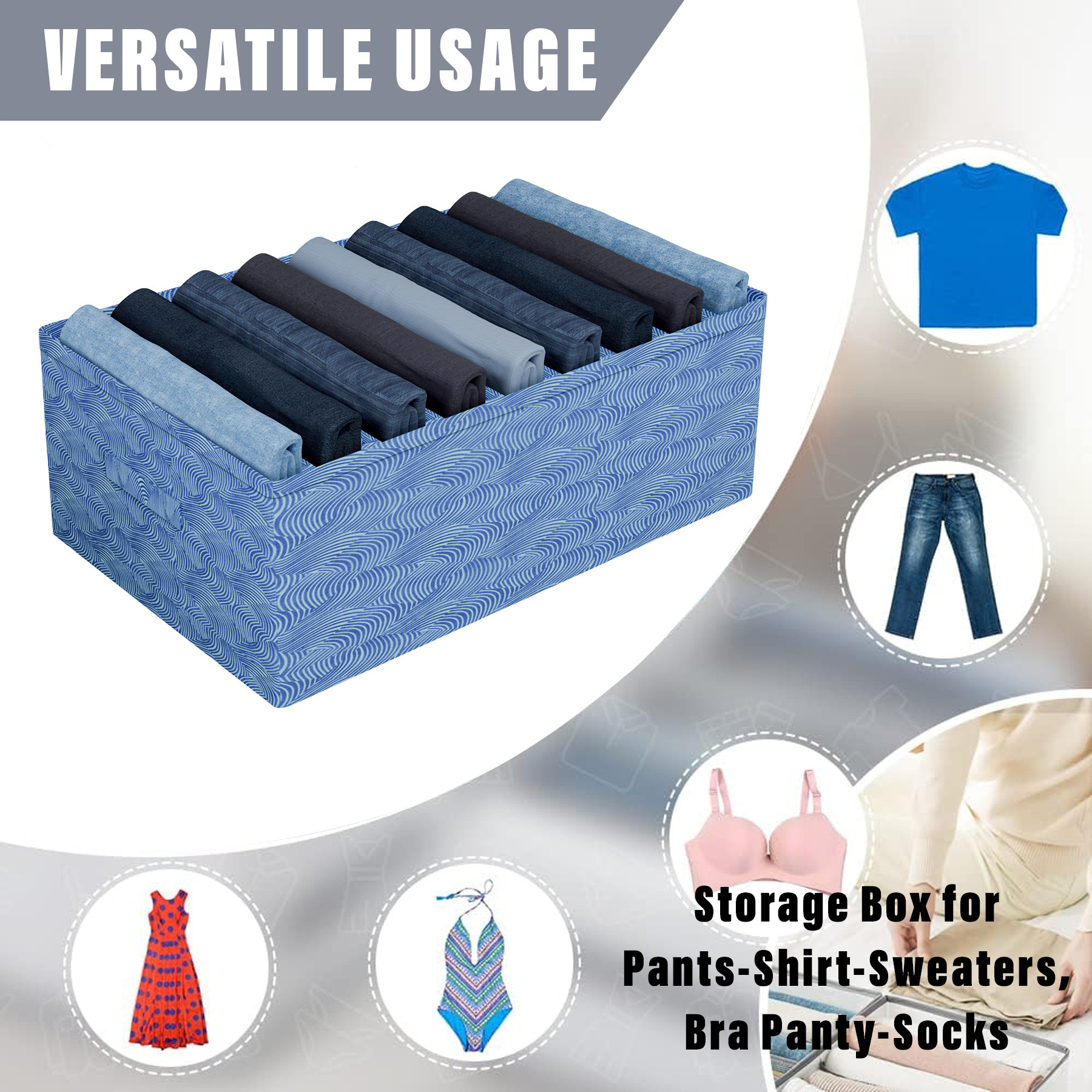 Kuber Industries Trouser Box | Wardrobe Organizer | Clothes Organizer | Storage Box for Pants-Shirt-Sweaters-Bra Panty-Socks | 9-Grid Closet Organizer | Large | Pack of 2 | Multicolor