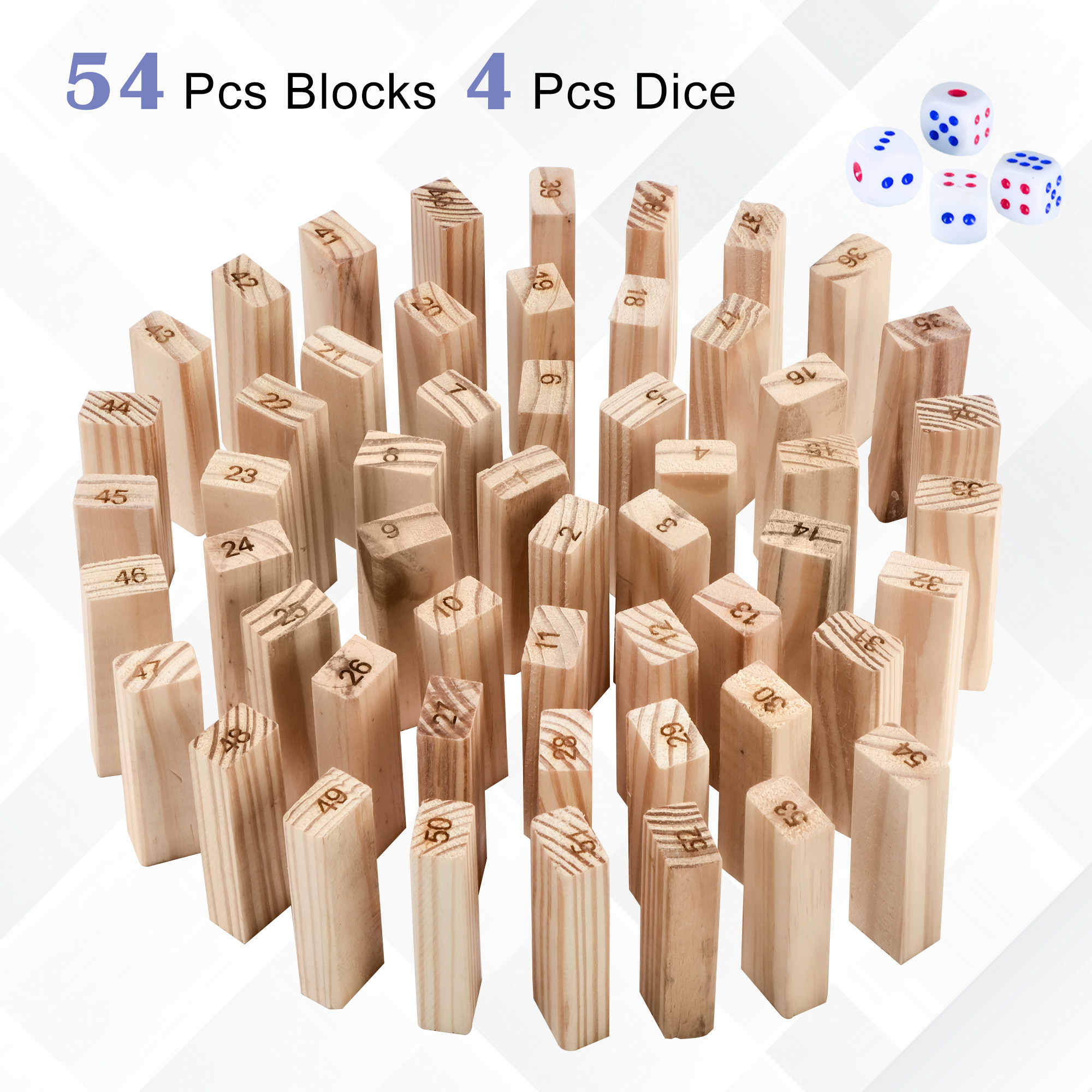 Kuber Industries Tumbling Tower Wooden  54 Pcs with Dice Jenga Block Adults and Kids  Balancing and Building Indoor Games  Wooden Block Jenga  Cream