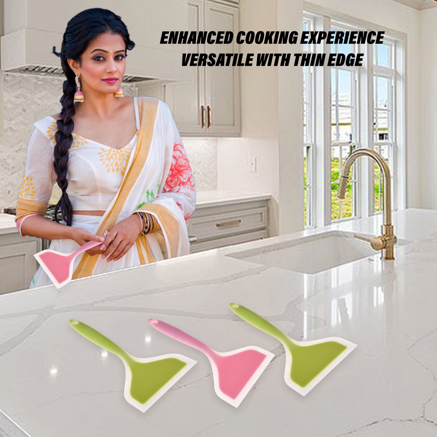 Kuber Industries Turner  Silicone Wide Spatula Turner  Spatulas Turner for Nonstick Cookware  Omelette Turner for Cooking  Kitchen Turners  New Big Spatula  Pink