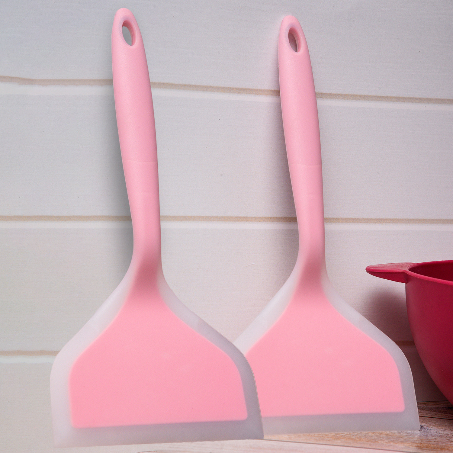 Kuber Industries Turner | Silicone Wide Spatula Turner | Spatulas Turner for Nonstick Cookware | Omelette Turner for Cooking | Kitchen Turners | New Big Spatula | Pink