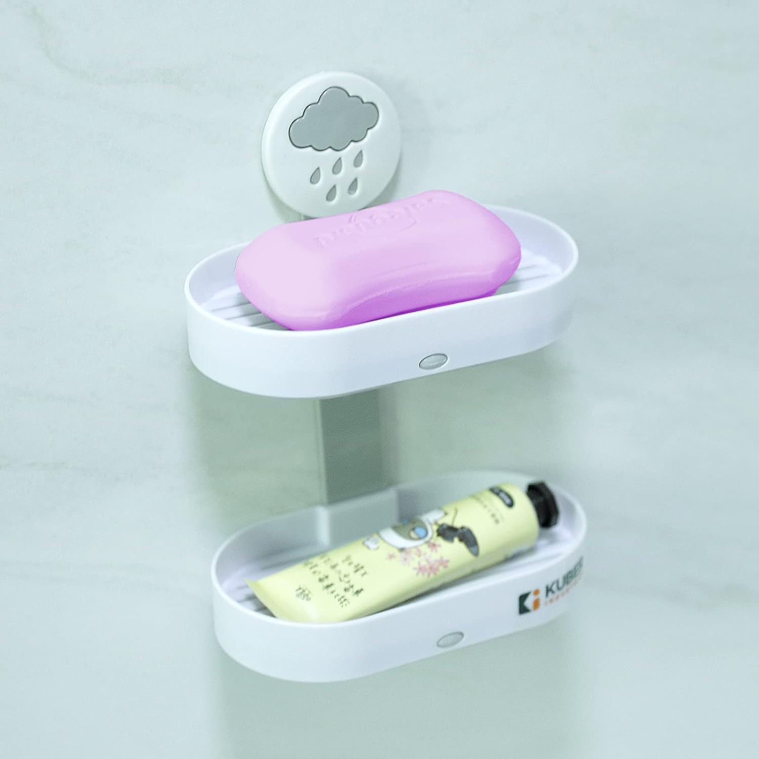 Kuber Industries Two Tier Hanging Soap Case|Self Adheshive|Waterproof Drainage Design|Space Optimizing|Multi Utility Sink Organizers|CM02|Set of 2|White