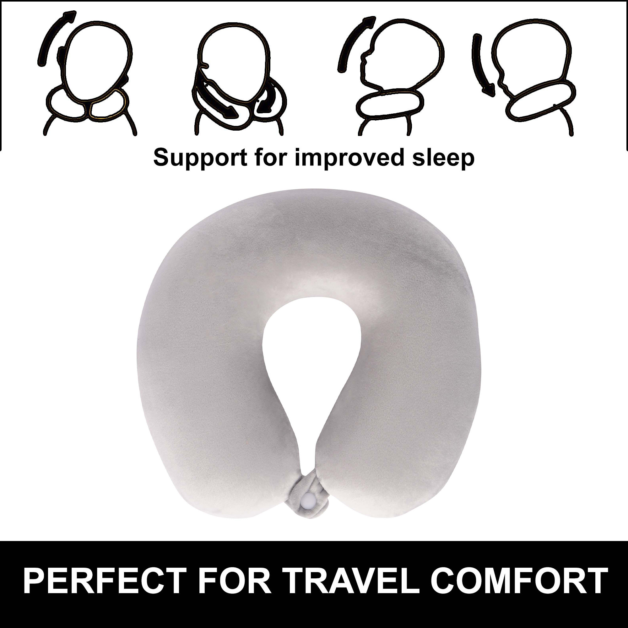 Kuber Industries U-Shaped Memory Foam Neck Pillow for FLight Travel Train with Press Button  Portable Travelling Pillow  Ideal for Long Journeys  Relaxation  JR-1-LGRY  Light Grey