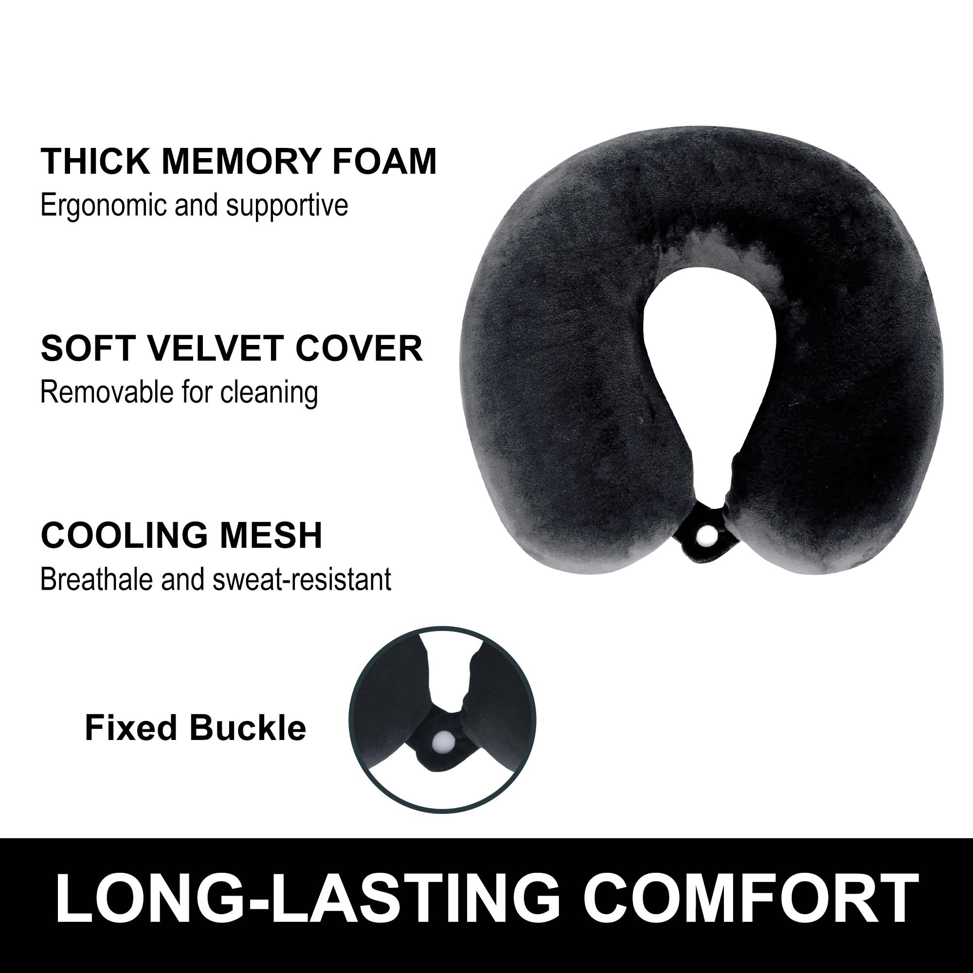 Kuber Industries U-Shaped Memory Foam Neck Pillow for FLight Travel Train with Press Button  Portable Travelling Pillow  Ideal for Long Journeys  Relaxation  JR-1-DGRY   Dark Grey