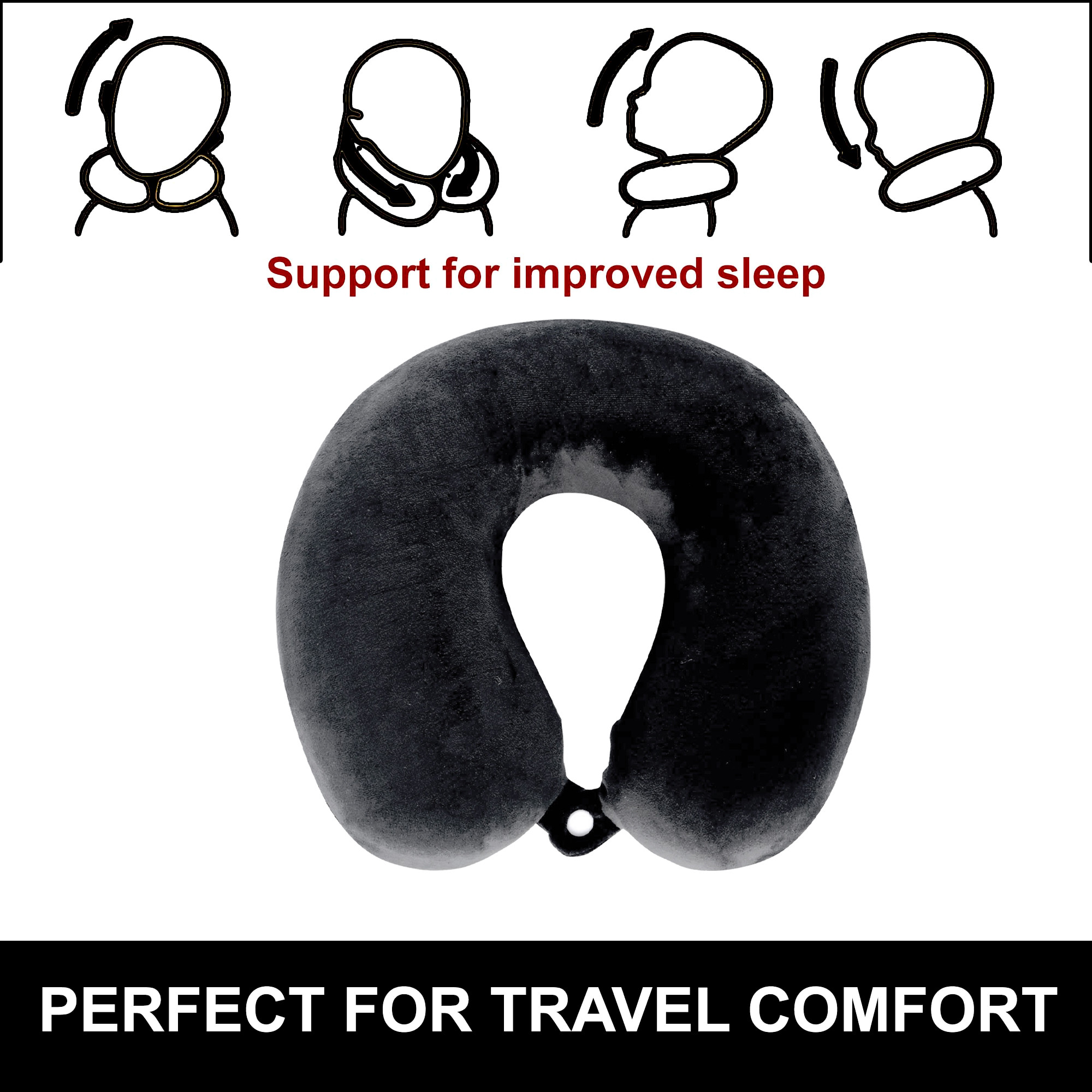 Kuber Industries U-Shaped Memory Foam Neck Pillow for FLight Travel Train with Press Button  Portable Travelling Pillow  Ideal for Long Journeys  Relaxation  JR-1-DGRY   Dark Grey