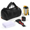 Ultimate Gym Bag Combo Set | Gym Bag, Water Bottle/Shaker, Face/Hand Towel, 2 Wrist Bands | Stay Hydrated, Refreshed, Supported, and Organized for Your Fitness Journey! | Black