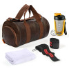 Ultimate Gym Bag Combo Set | Gym Bag, Water Bottle/Shaker, Face/Hand Towel, 2 Wrist Bands | Stay Hydrated, Refreshed, Supported, and Organized for Your Fitness Journey! | Brown