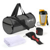 Ultimate Gym Bag Combo Set | Gym Bag, Water Bottle/Shaker, Face/Hand Towel, 2 Wrist Bands | Stay Hydrated, Refreshed, Supported, and Organized for Your Fitness Journey! | Grey