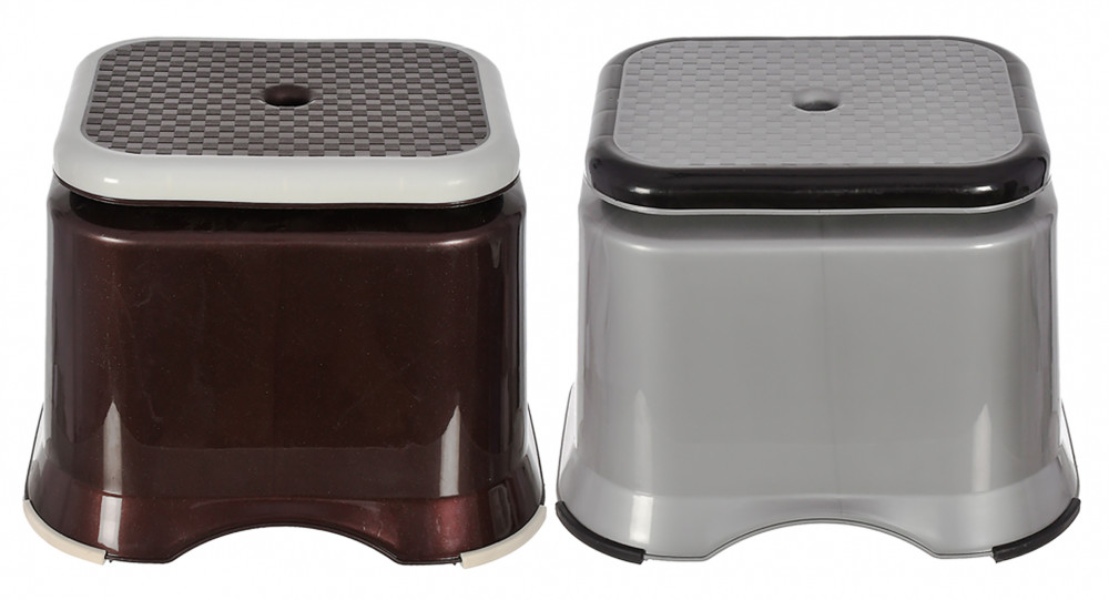 Kuber Industries Ultra 10 Multiuses Portable, Lightweight, Strong, Durable Plastic Bathroom/Step/Sitting Stool, Patla- Pack of 2 (Brown &amp; Grey)-46KM0149