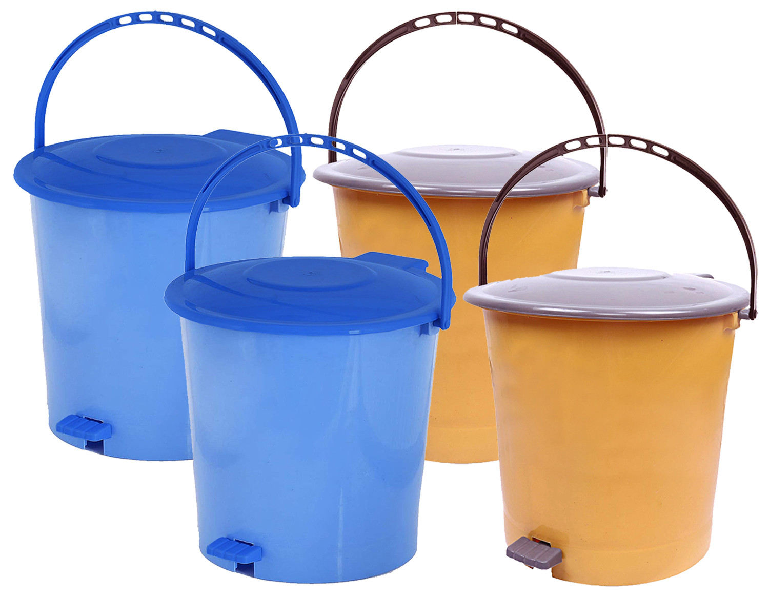 Kuber Industries Ultra Plastic Garbage Waste Pedal Dustbin for Home, Office with Handle, 5 Liters (Blue & Cream)-KUBMART3058