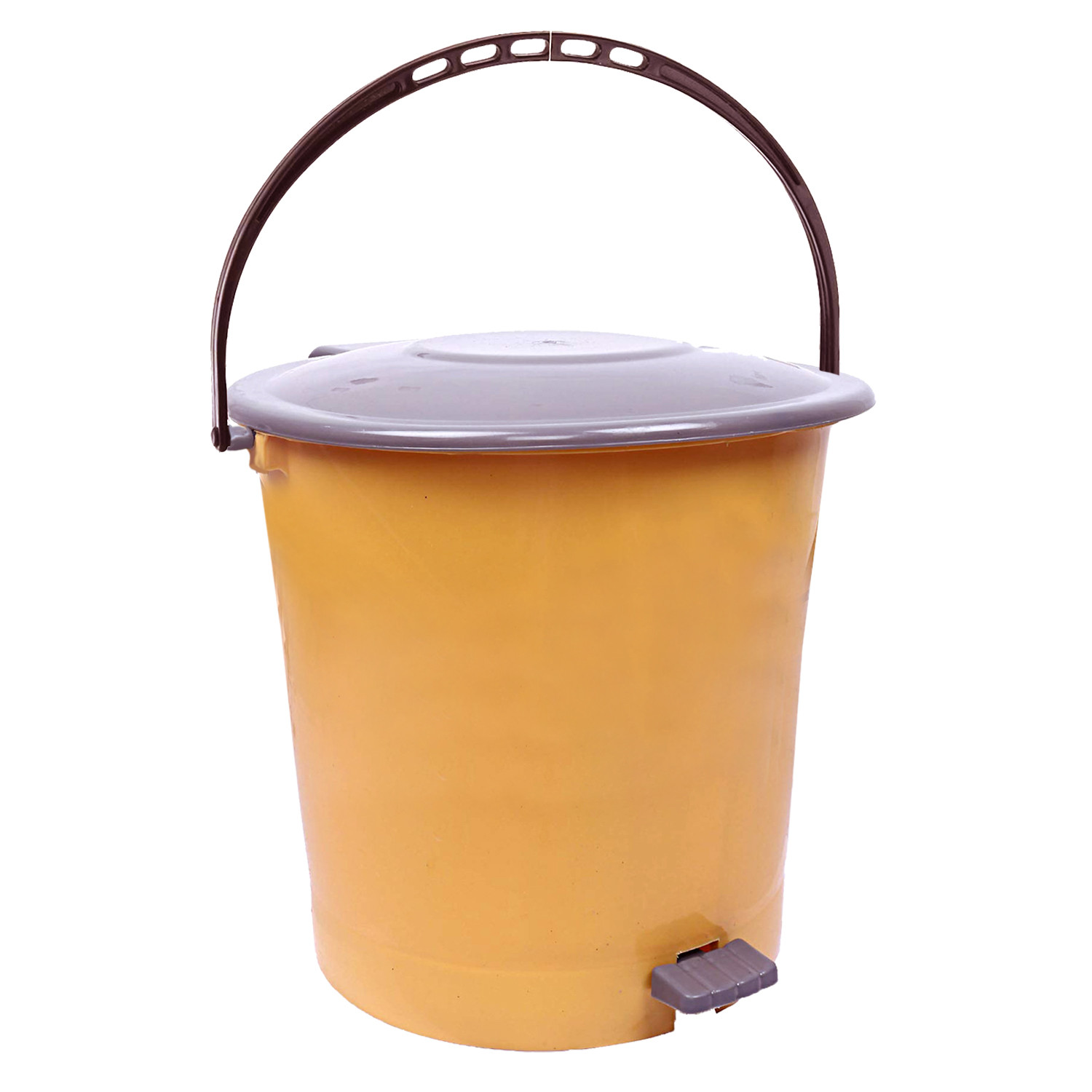 Kuber Industries Ultra Plastic Garbage Waste Pedal Dustbin for Home, Office with Handle, 5 Liters (Cream & Brown)-KUBMART3040