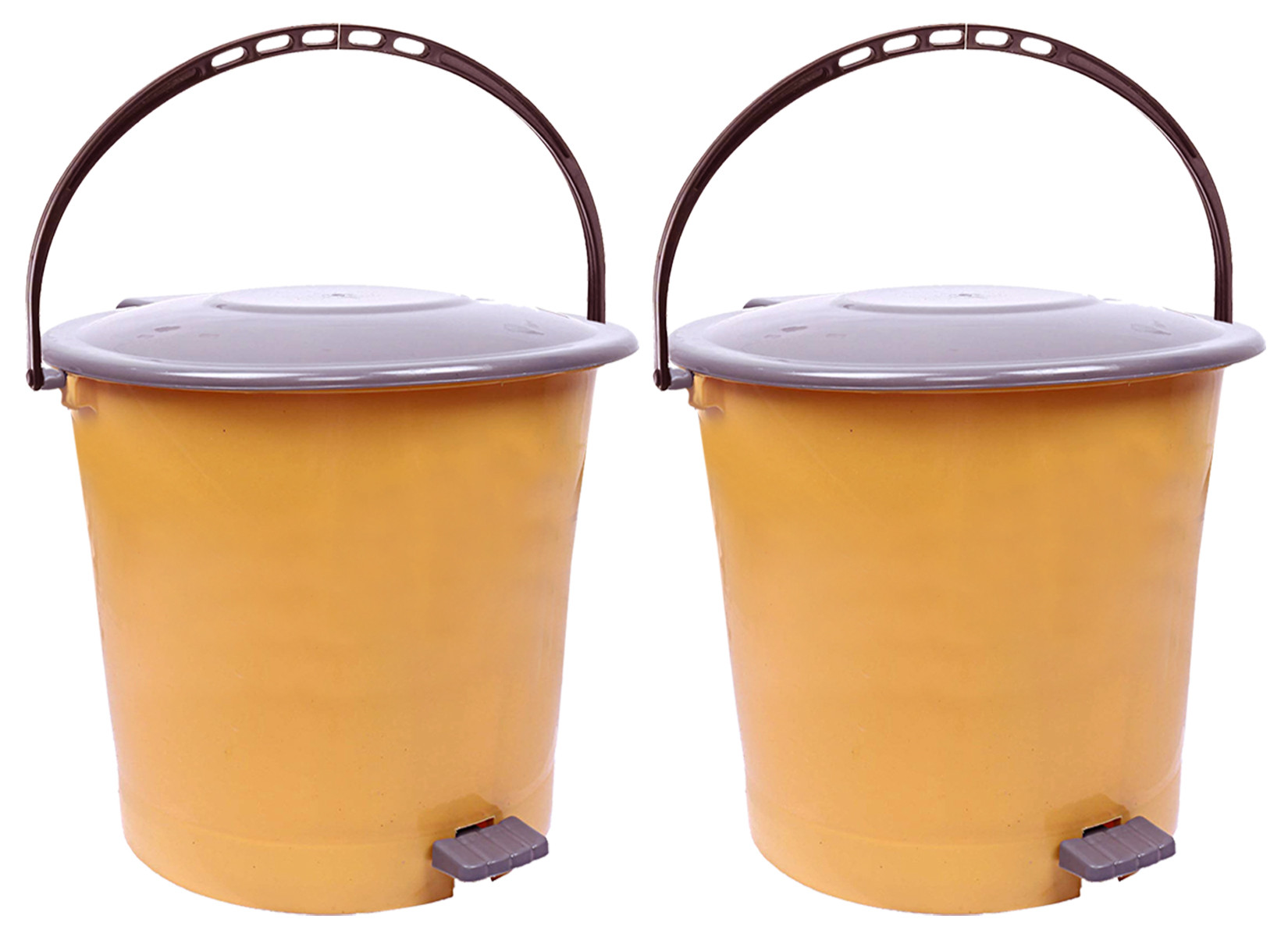 Kuber Industries Ultra Plastic Garbage Waste Pedal Dustbin for Home, Office with Handle, 5 Liters (Cream & Brown)-KUBMART3040