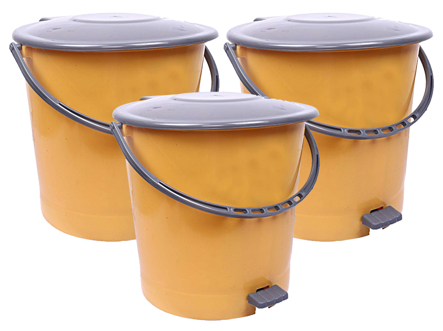 Kuber Industries Ultra Plastic Garbage Waste Pedal Dustbin for Home, Office with Handle, 5 Liters (Cream & Brown)-KUBMART3040