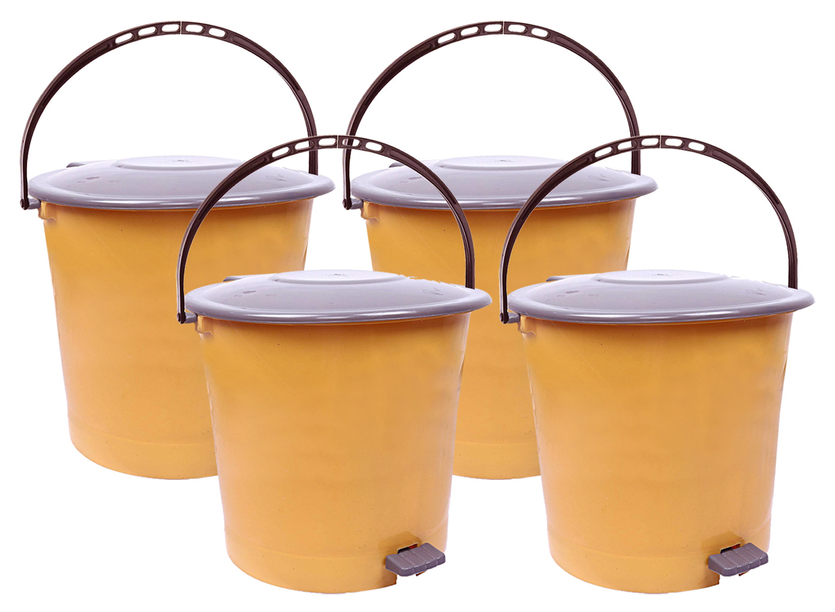 Kuber Industries Ultra Plastic Garbage Waste Pedal Dustbin for Home, Office with Handle, 5 Liters (Cream & Brown)-KUBMART3040