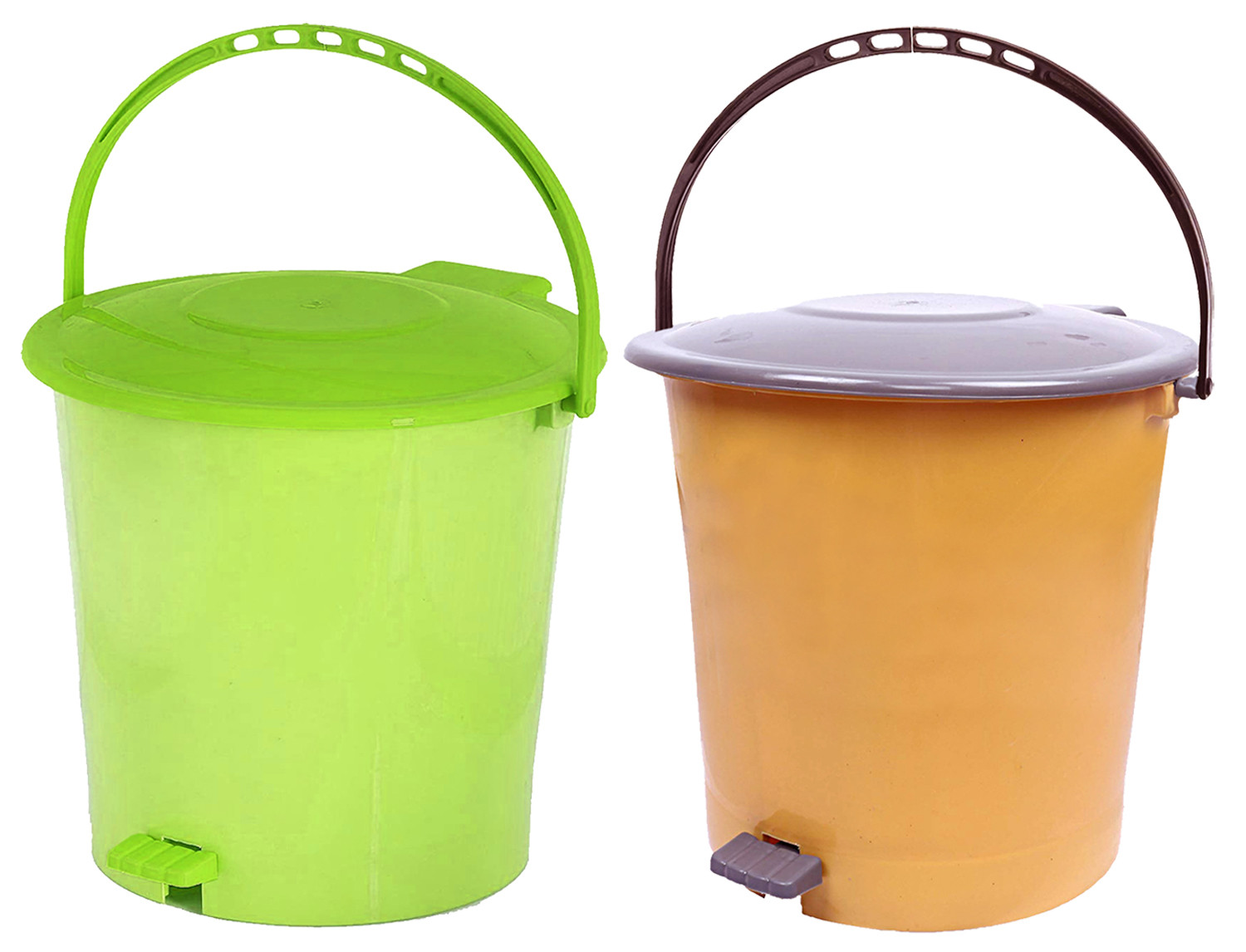 Kuber Industries Ultra Plastic Garbage Waste Pedal Dustbin for Home, Office with Handle, 5 Liters (Green & Cream)-KUBMART3056