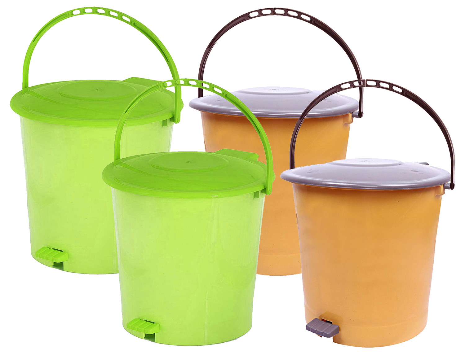 Kuber Industries Ultra Plastic Garbage Waste Pedal Dustbin for Home, Office with Handle, 5 Liters (Green & Cream)-KUBMART3056