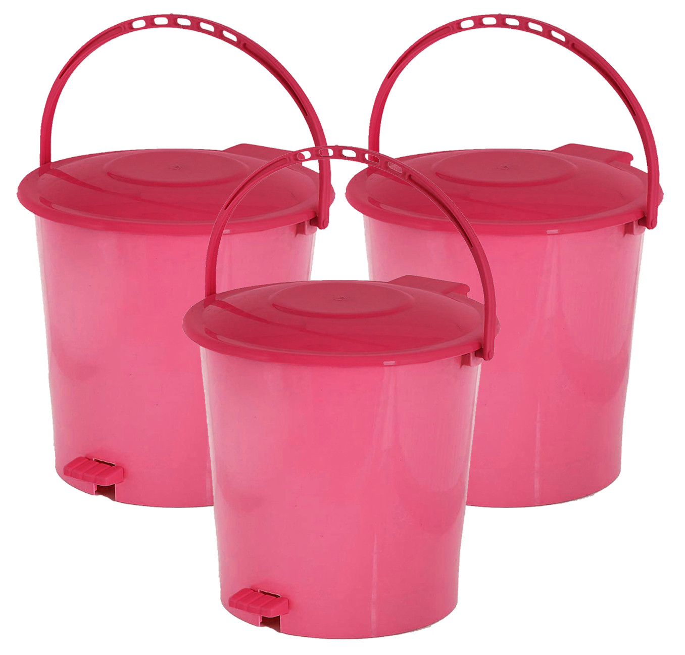 Kuber Industries Ultra Plastic Garbage Waste Pedal Dustbin for Home, Office with Handle, 5 Liters (Pink)-KUBMART3016