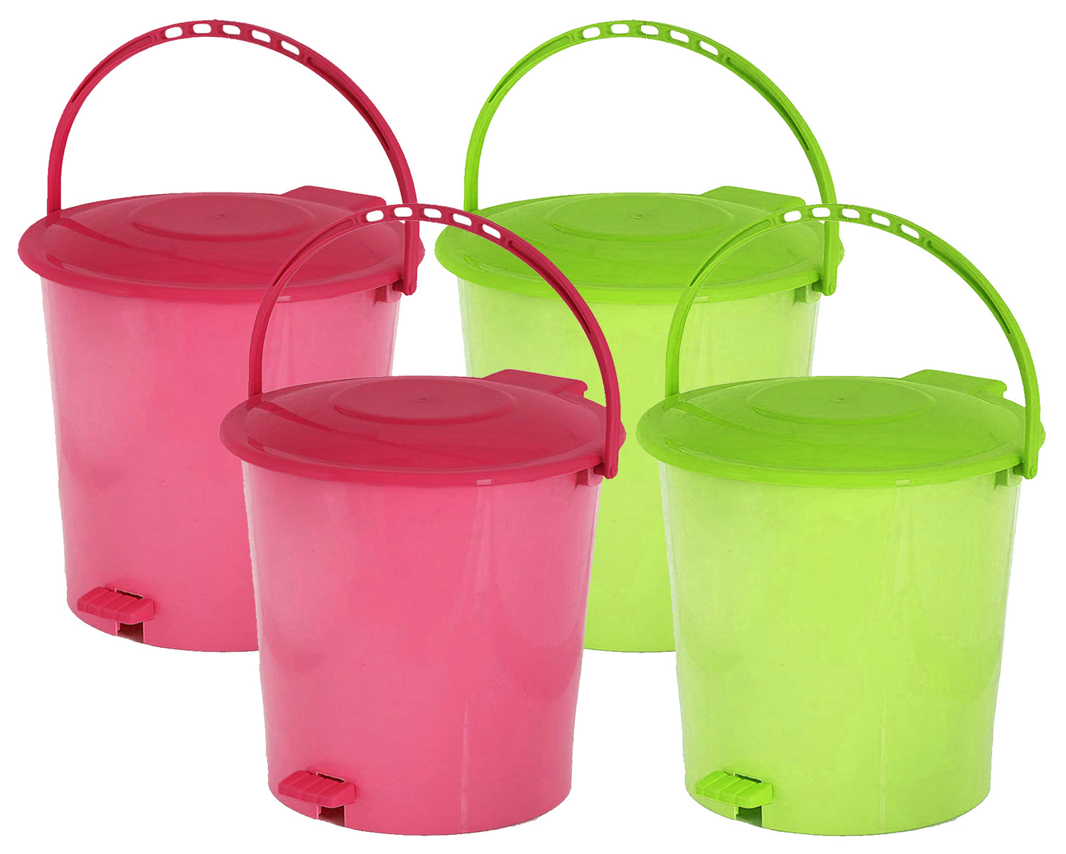 Kuber Industries Ultra Plastic Garbage Waste Pedal Dustbin for Home, Office with Handle, 5 Liters (Pink & Green)-KUBMART3048