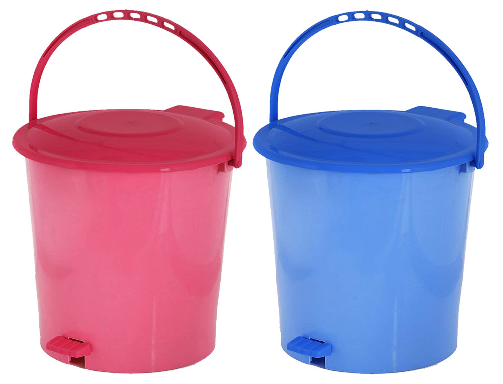 Kuber Industries Ultra Plastic Garbage Waste Pedal Dustbin for Home, Office with Handle, 5 Liters (Pink &amp; Blue)-KUBMART3050