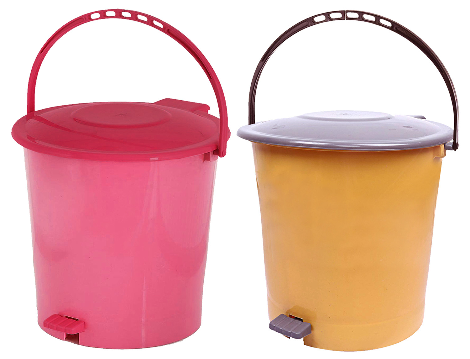Kuber Industries Ultra Plastic Garbage Waste Pedal Dustbin for Home, Office with Handle, 5 Liters (Pink & Cream)-KUBMART3052