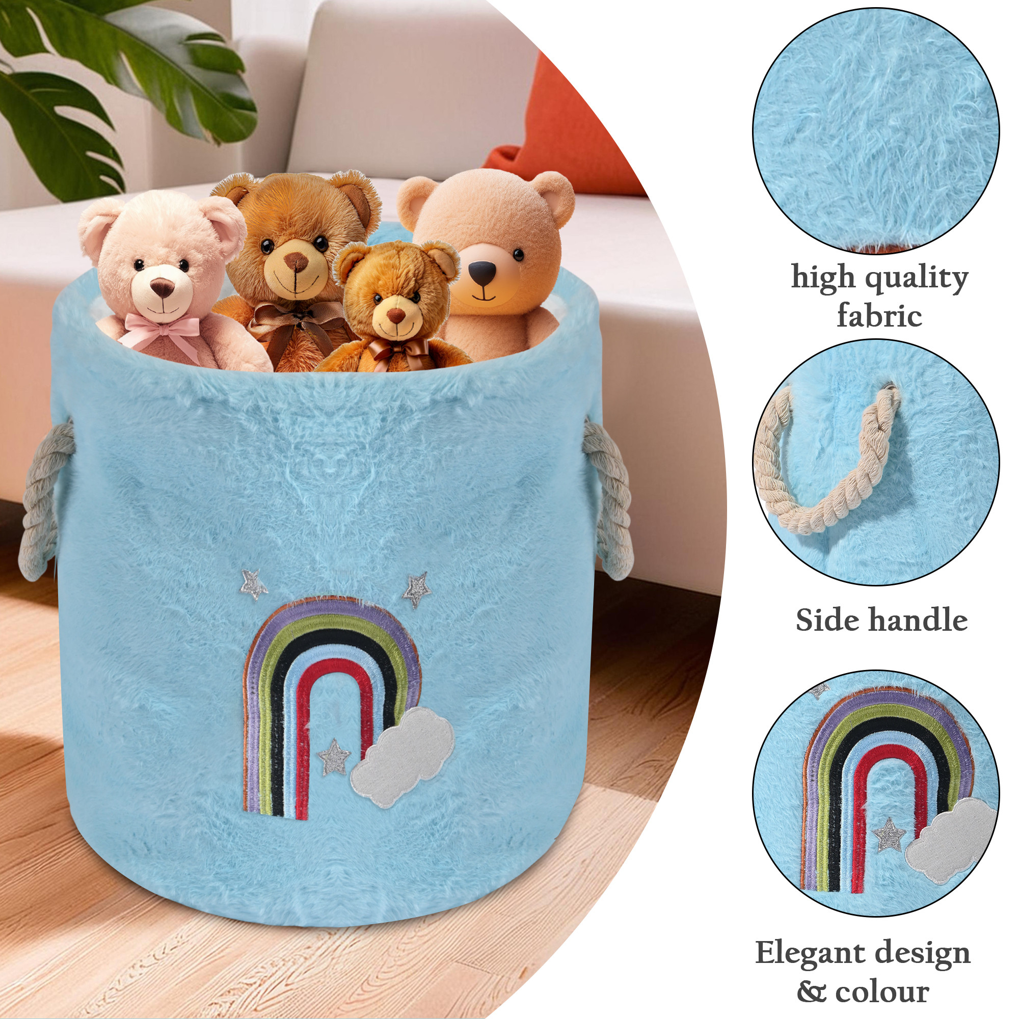 Kuber Industries Ultra Soft Velvet Small 20 Ltr Foldable Toy Baskets for Storage with Handles  Multipurpose Mini Baby Clothes Basket for New Born - Baby Basket Organizer  GM-15-BLU  Blue