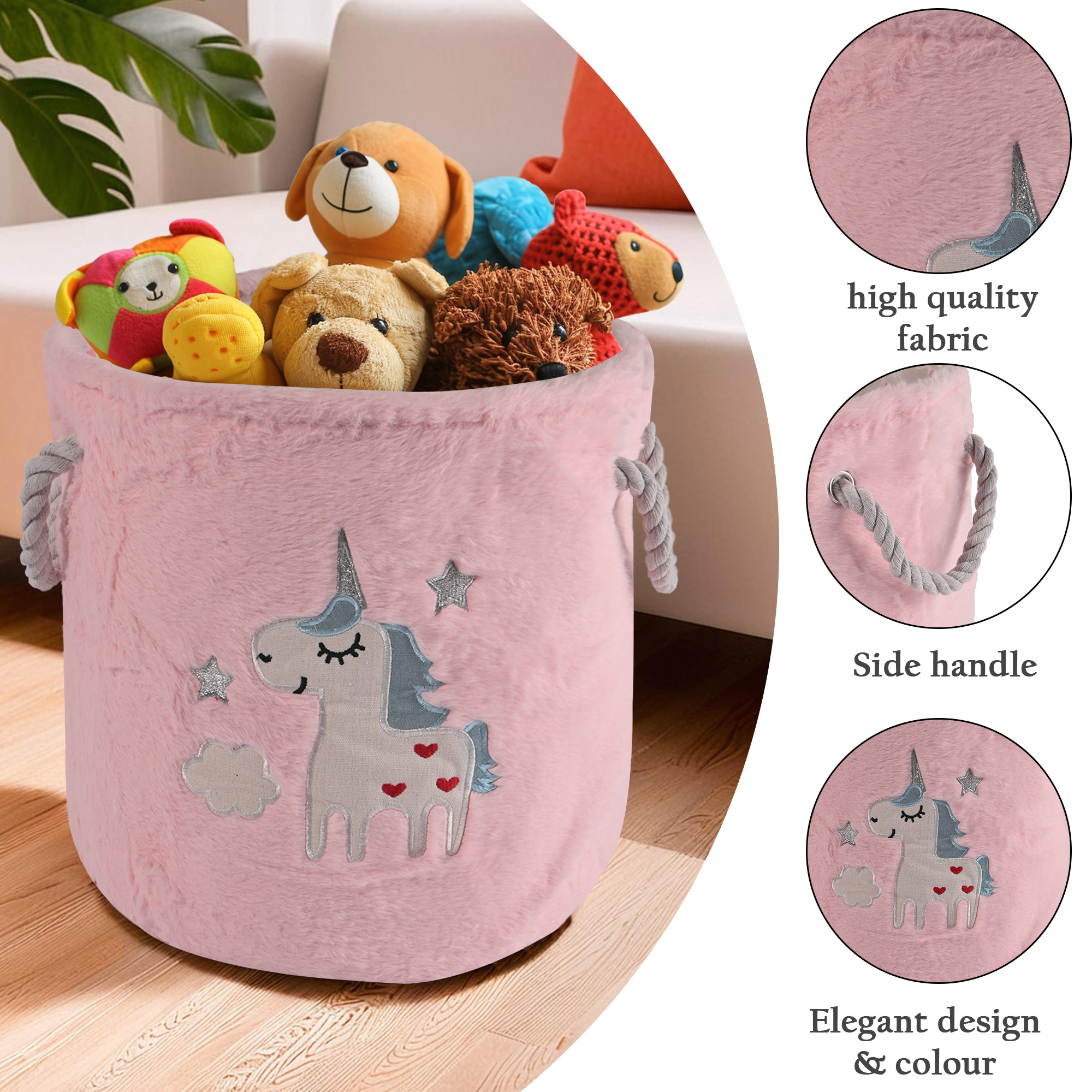 Kuber Industries Ultra Soft Velvet Small 20 Ltr Foldable Toy Baskets for Storage with Handles  Multipurpose Mini Baby Clothes Basket for New Born - Baby Basket Organizer  GM-15-PNK  Pink