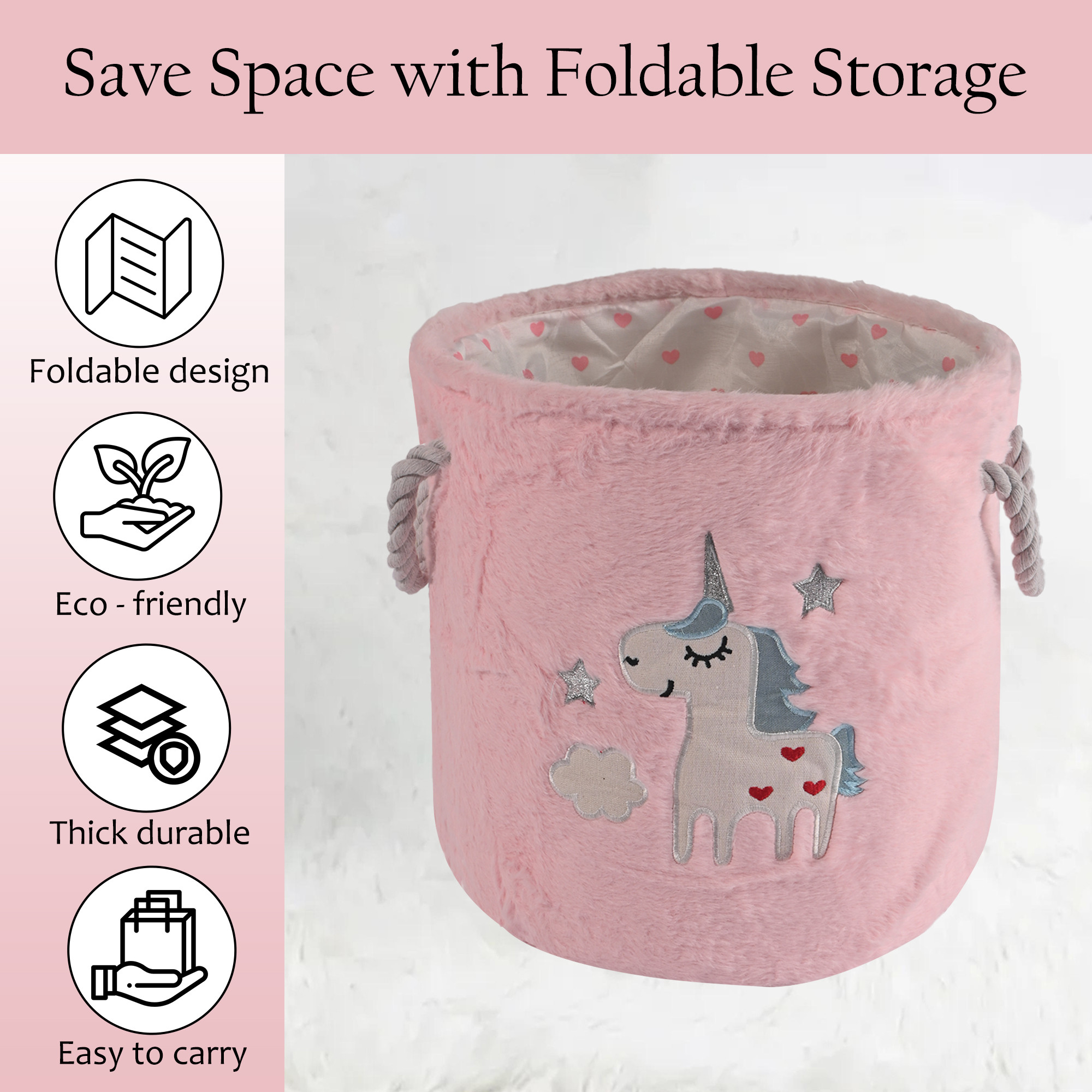 Kuber Industries Ultra Soft Velvet Small 20 Ltr Foldable Toy Baskets for Storage with Handles  Multipurpose Mini Baby Clothes Basket for New Born - Baby Basket Organizer  GM-15-PNK  Pink